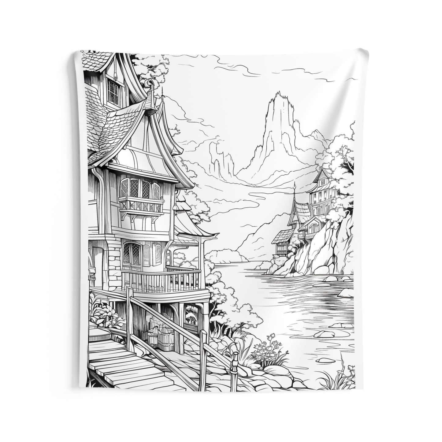 Indoor Wall Tapestries Coloring Kit with 10 Fabric Markers - Riverside Houses