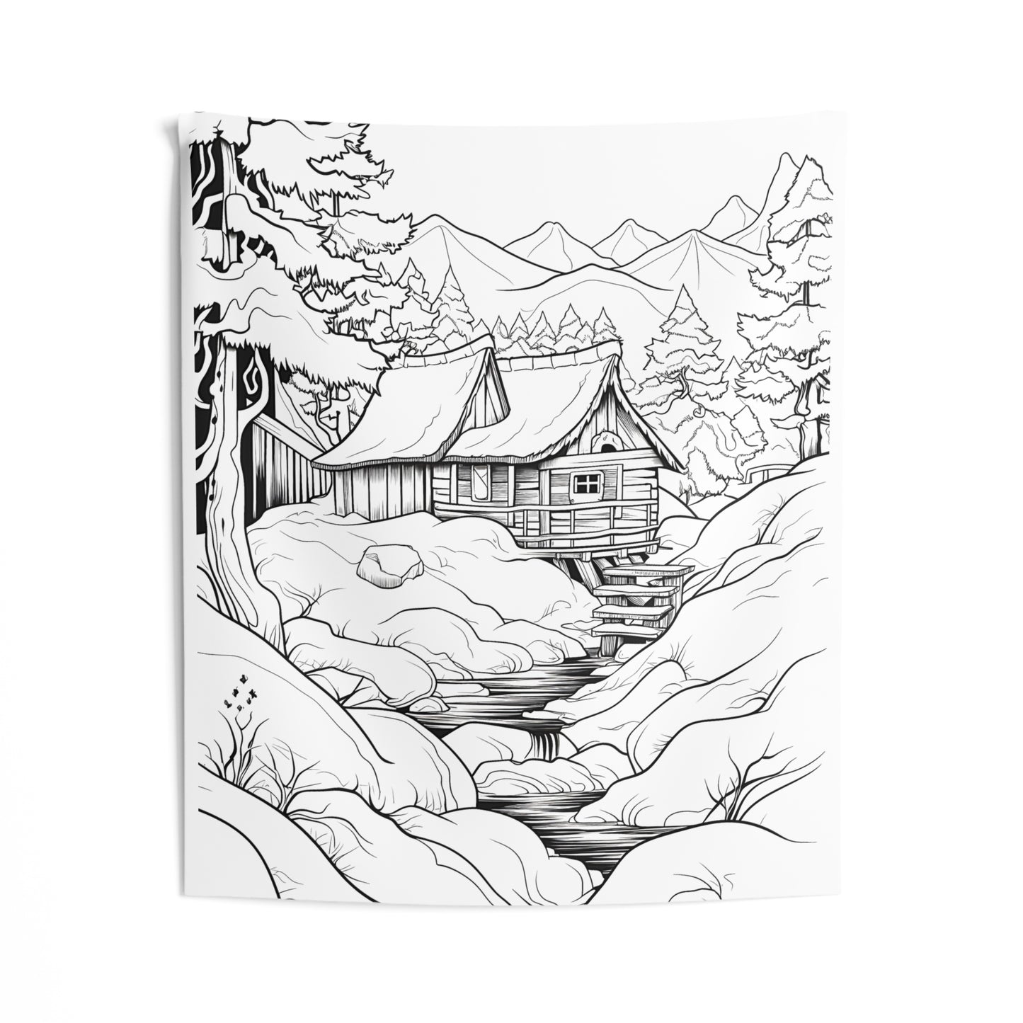 Indoor Wall Tapestries Coloring Kit with 10 Fabric Markers - Mountain Cabin