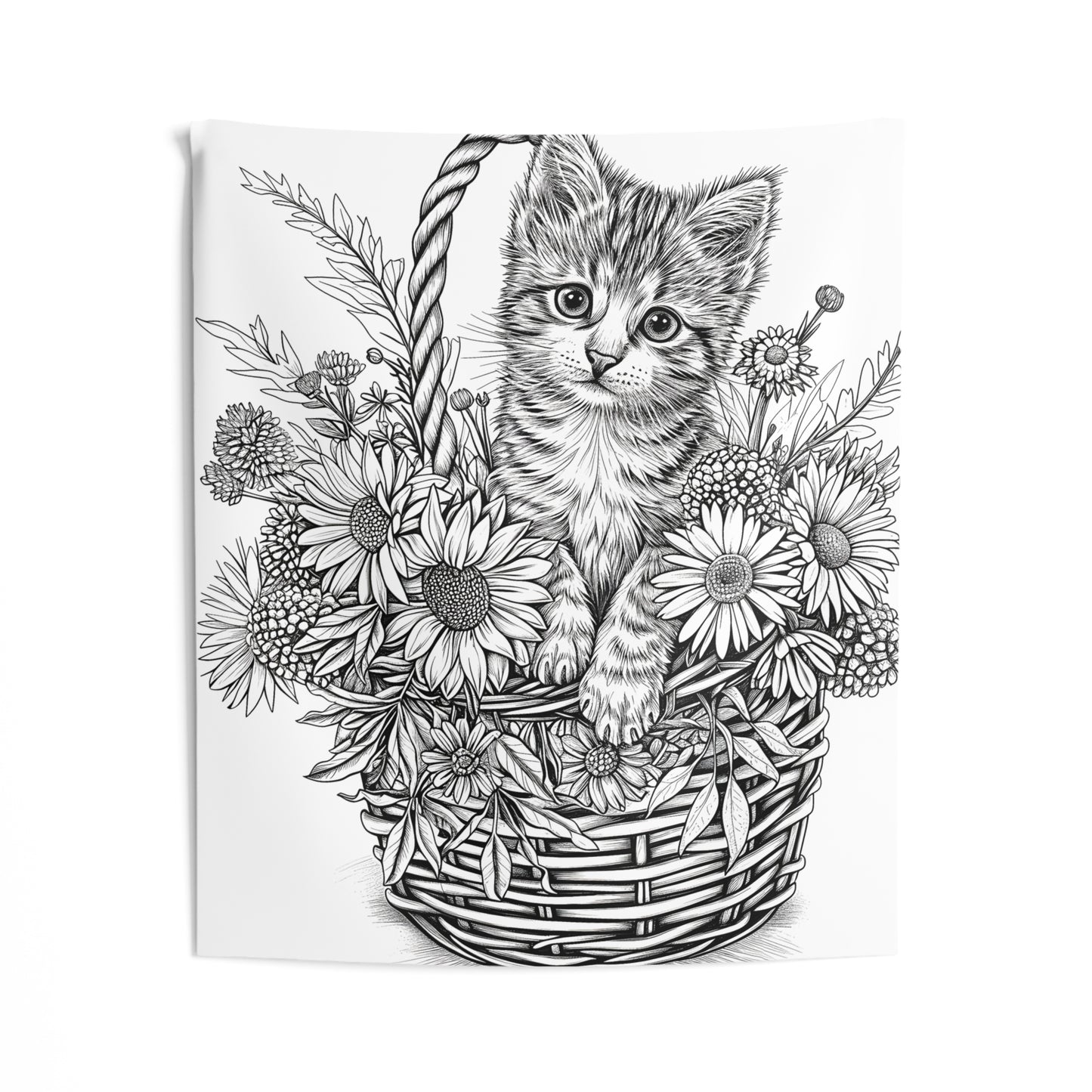 Indoor Wall Tapestries Coloring Kit with 10 Fabric Markers - Kitten in Basket