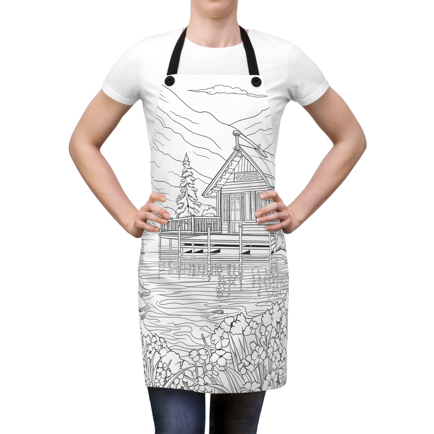 Apron Coloring Kit with 10 Fabric Markers - Mountain Cabin by the Lake