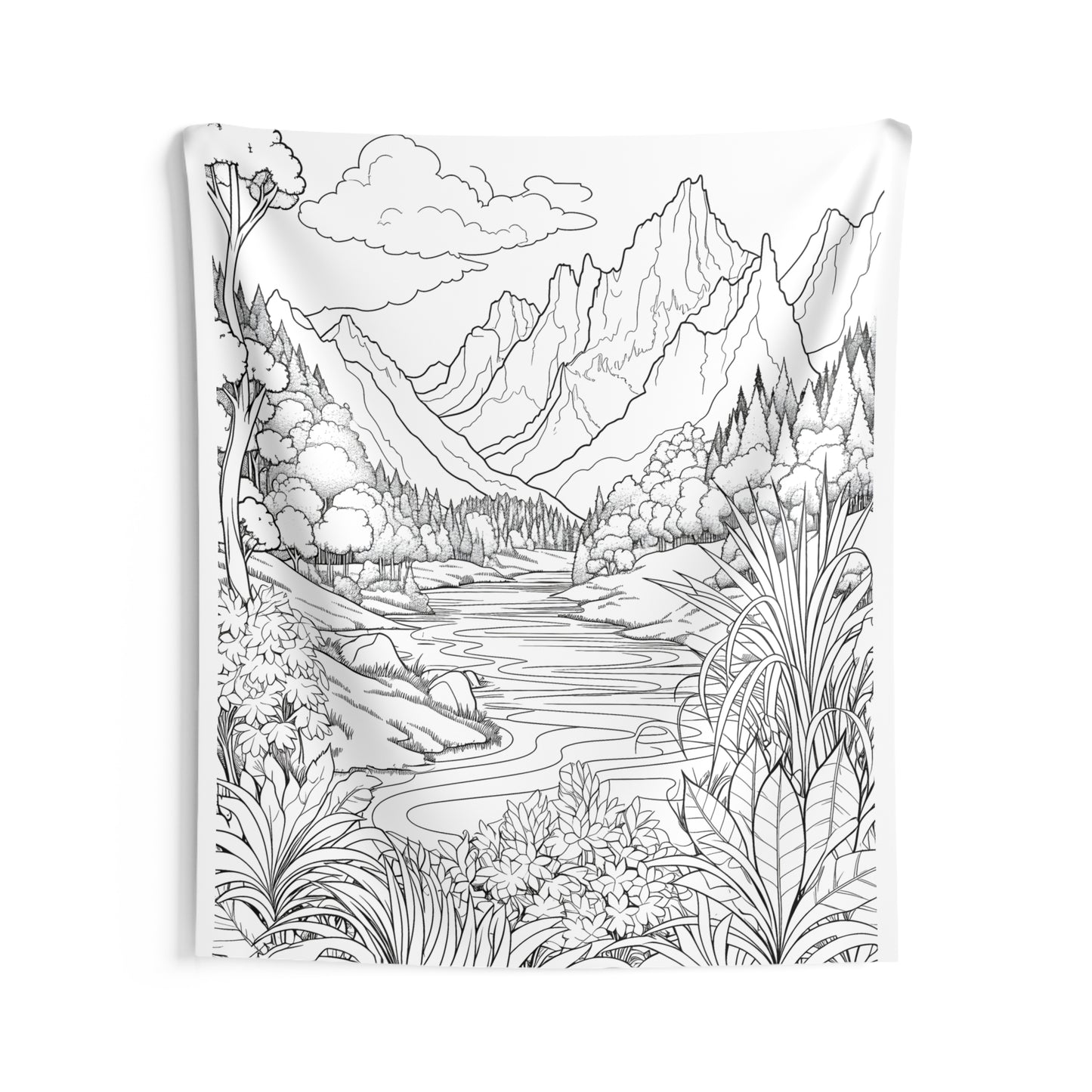 Indoor Wall Tapestries Coloring Kit with 10 Fabric Markers - Mountains and River