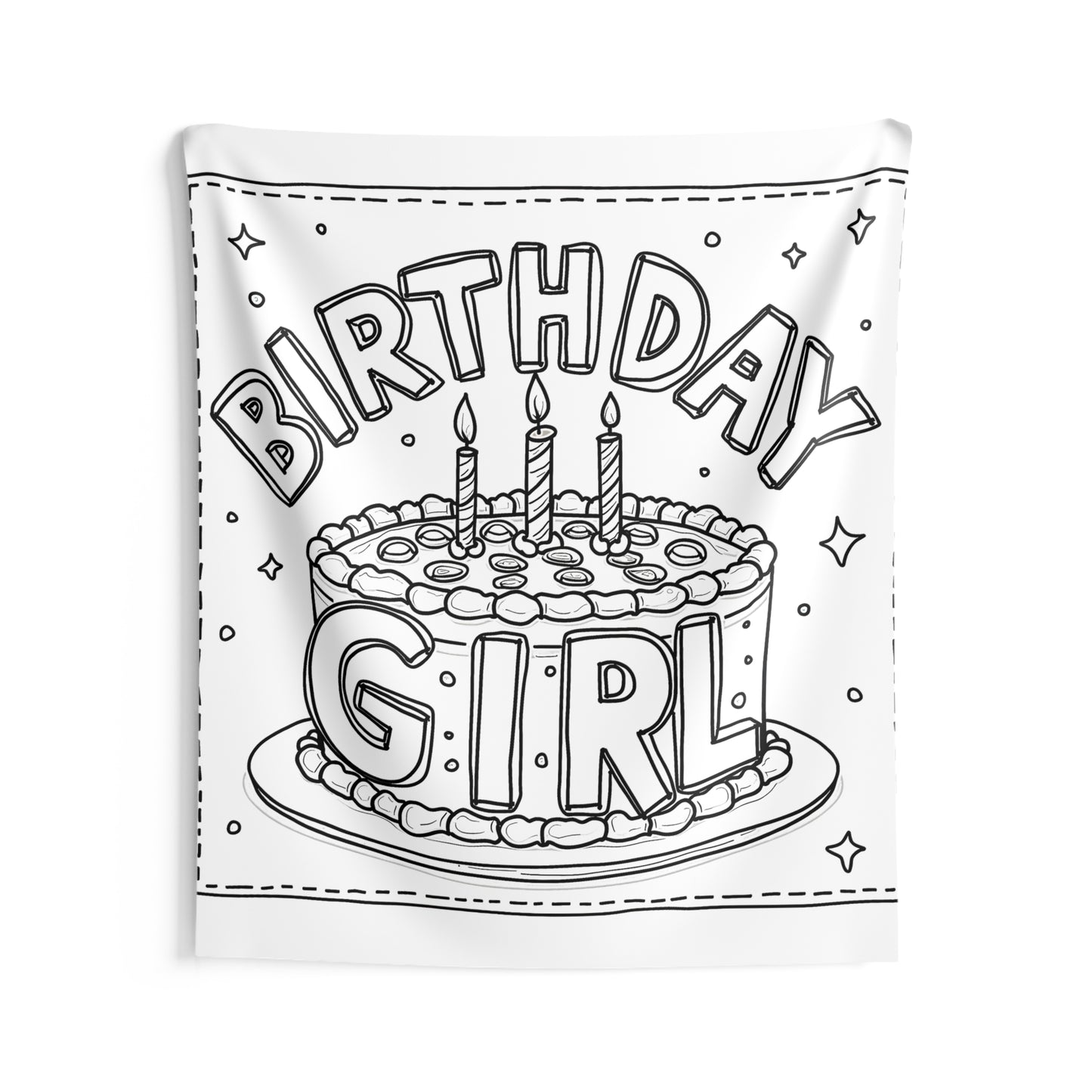 Indoor Wall Tapestries Coloring Kit with 10 Fabric Markers - Birthday Girl Cake