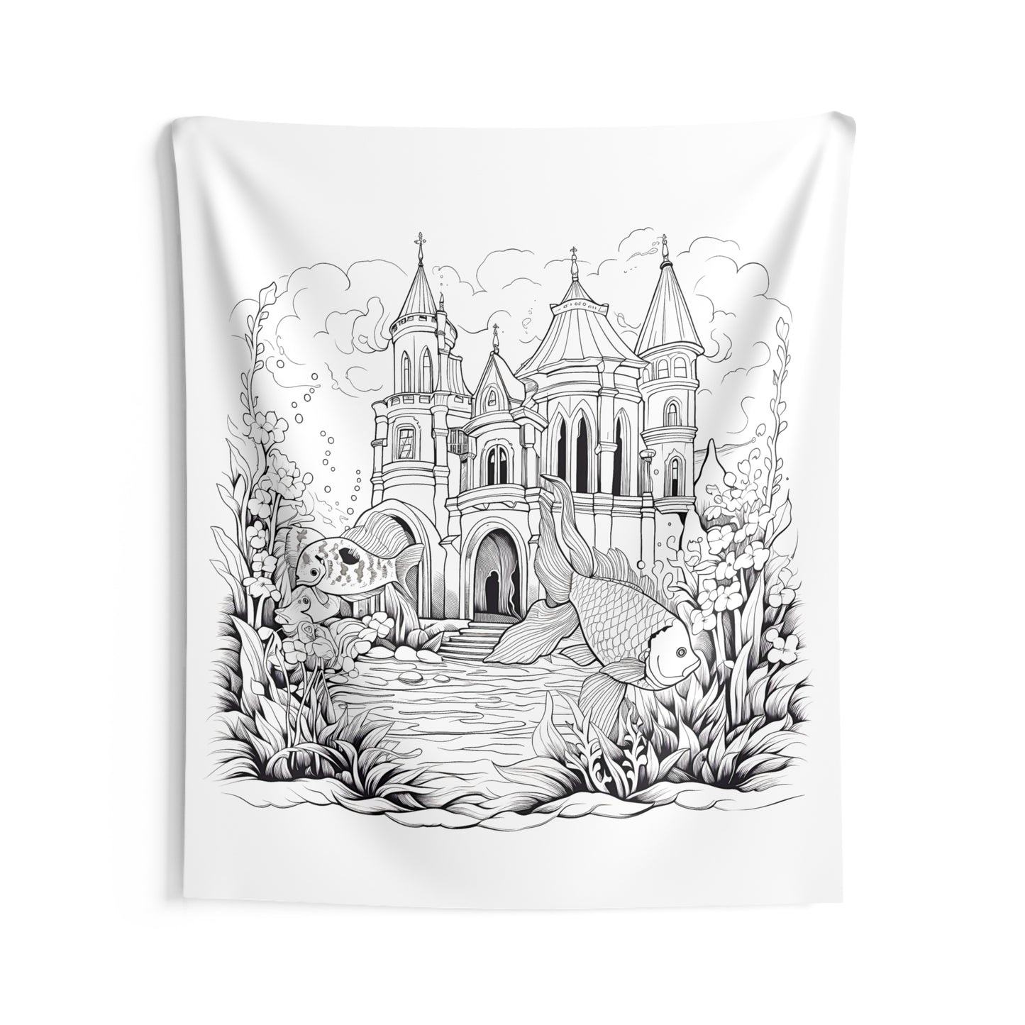 Indoor Wall Tapestries Coloring Kit with 10 Fabric Markers - Castle with Fish/Underwater