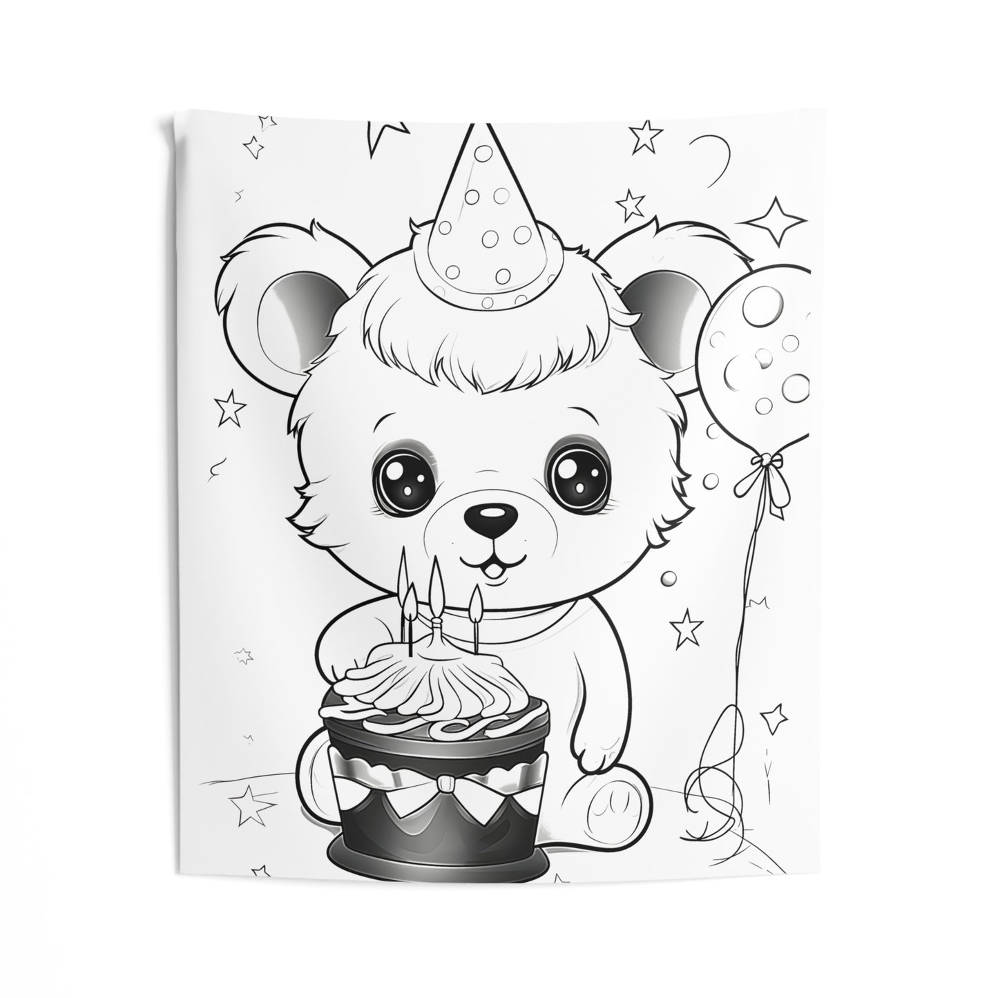 Indoor Wall Tapestries Coloring Kit with 10 Fabric Markers - Bear with Cake