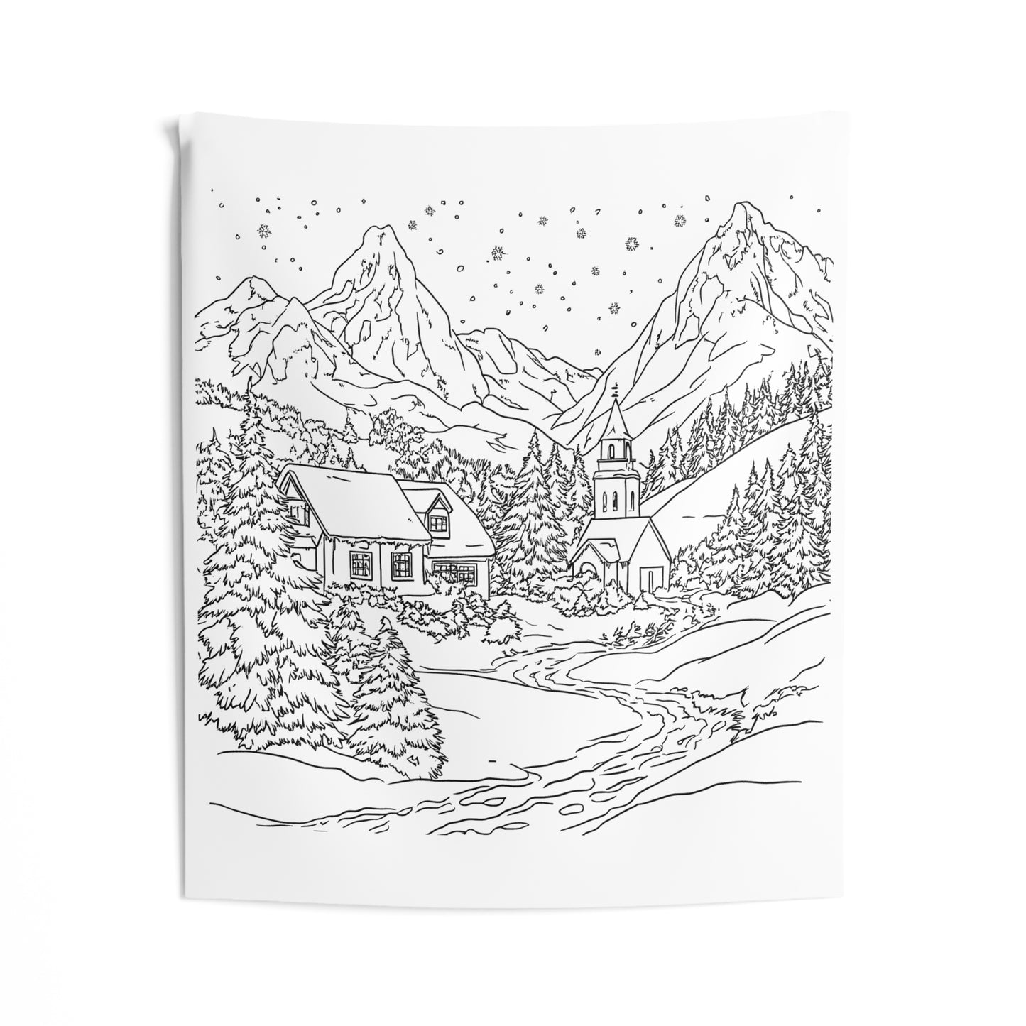 Indoor Wall Tapestries Coloring Kit with 10 Fabric Markers - Mountain Village