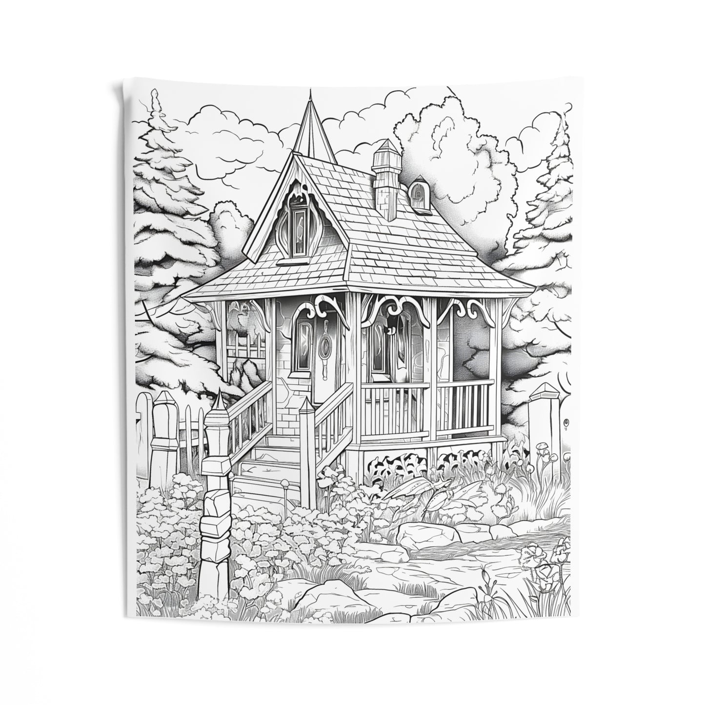 Indoor Wall Tapestries Coloring Kit with 10 Fabric Markers - Cottage in Forest