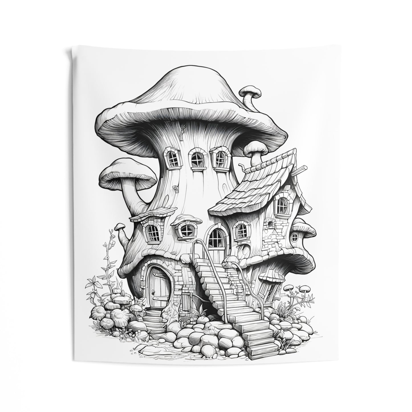 Indoor Wall Tapestries Coloring Kit with 10 Fabric Markers - Mushroom House