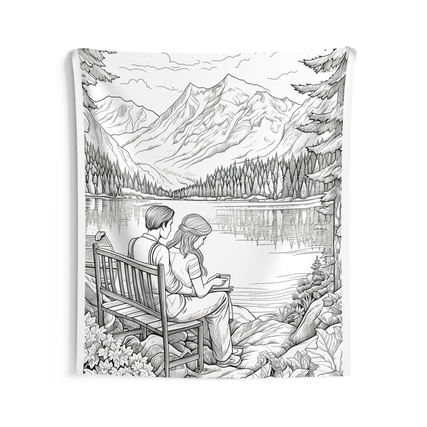 Indoor Wall Tapestries Coloring Kit with 10 Fabric Markers - Mountain Landscape