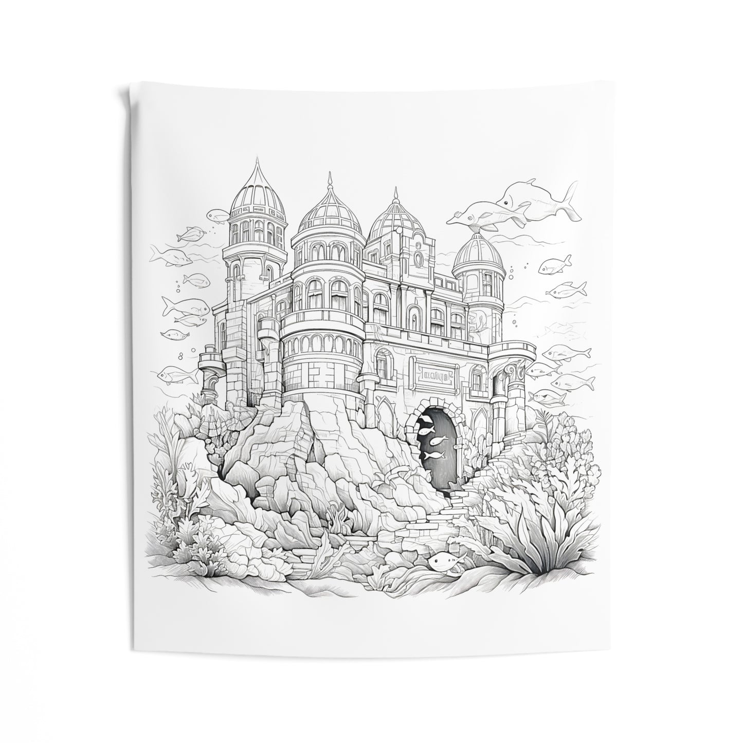 Indoor Wall Tapestries Coloring Kit with 10 Fabric Markers - Underwater Castle