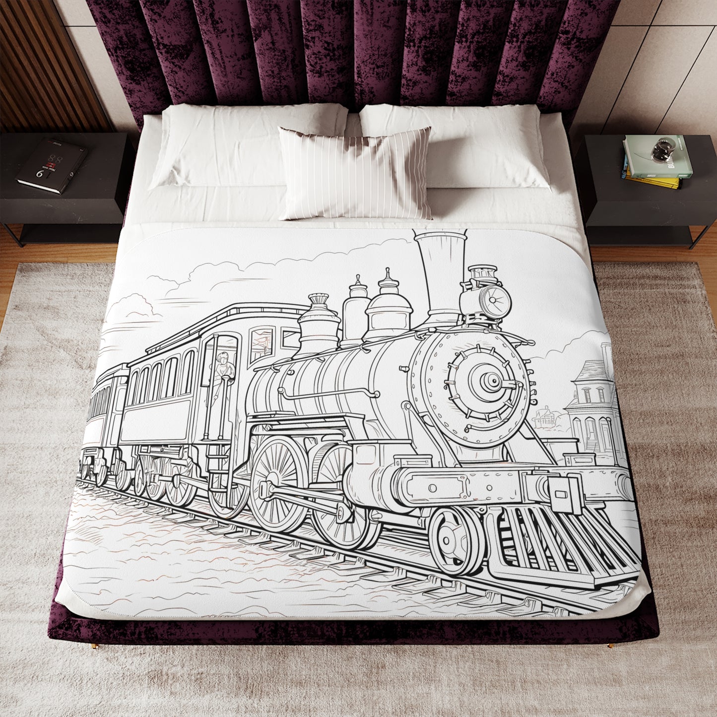 Blanket Coloring Kit with 10 Fabric Markers - Classic Steam Locomotive