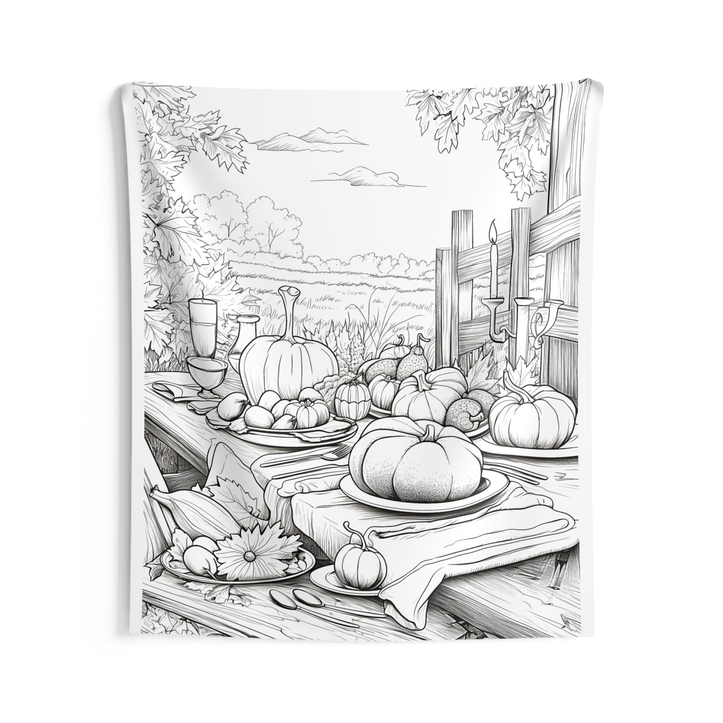 Indoor Wall Tapestries Coloring Kit with 10 Fabric Markers - Thanksgiving Table