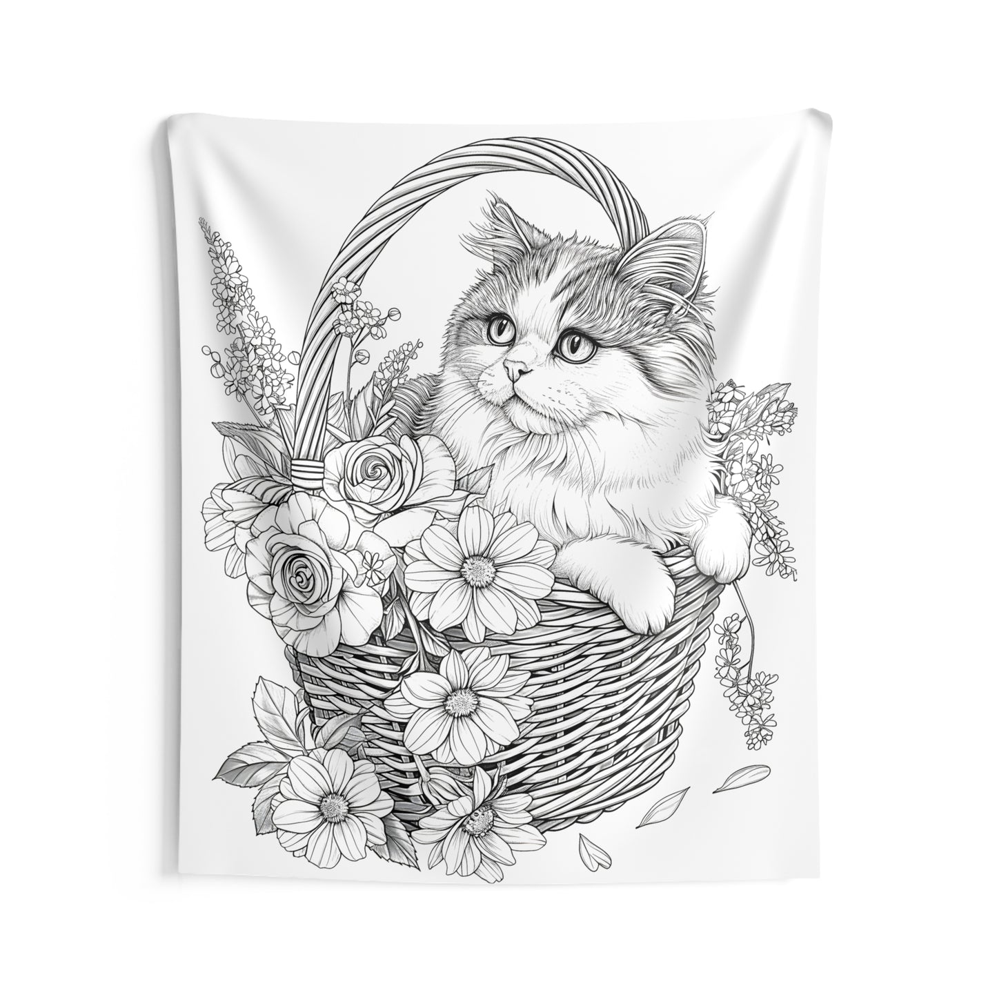 Indoor Wall Tapestries Coloring Kit with 10 Fabric Markers - Cat in a Basket