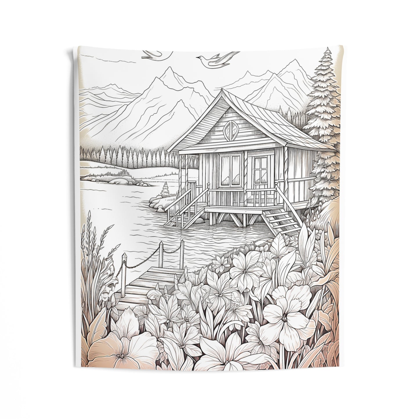 Indoor Wall Tapestries Coloring Kit with 10 Fabric Markers - Mountain Cabin