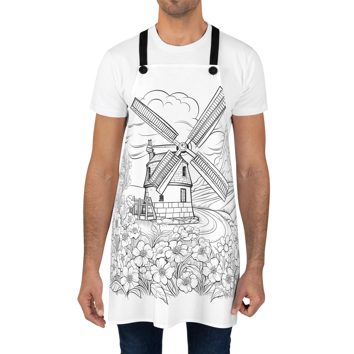 Apron Coloring Kit with 10 Fabric Markers - Windmill Landscape