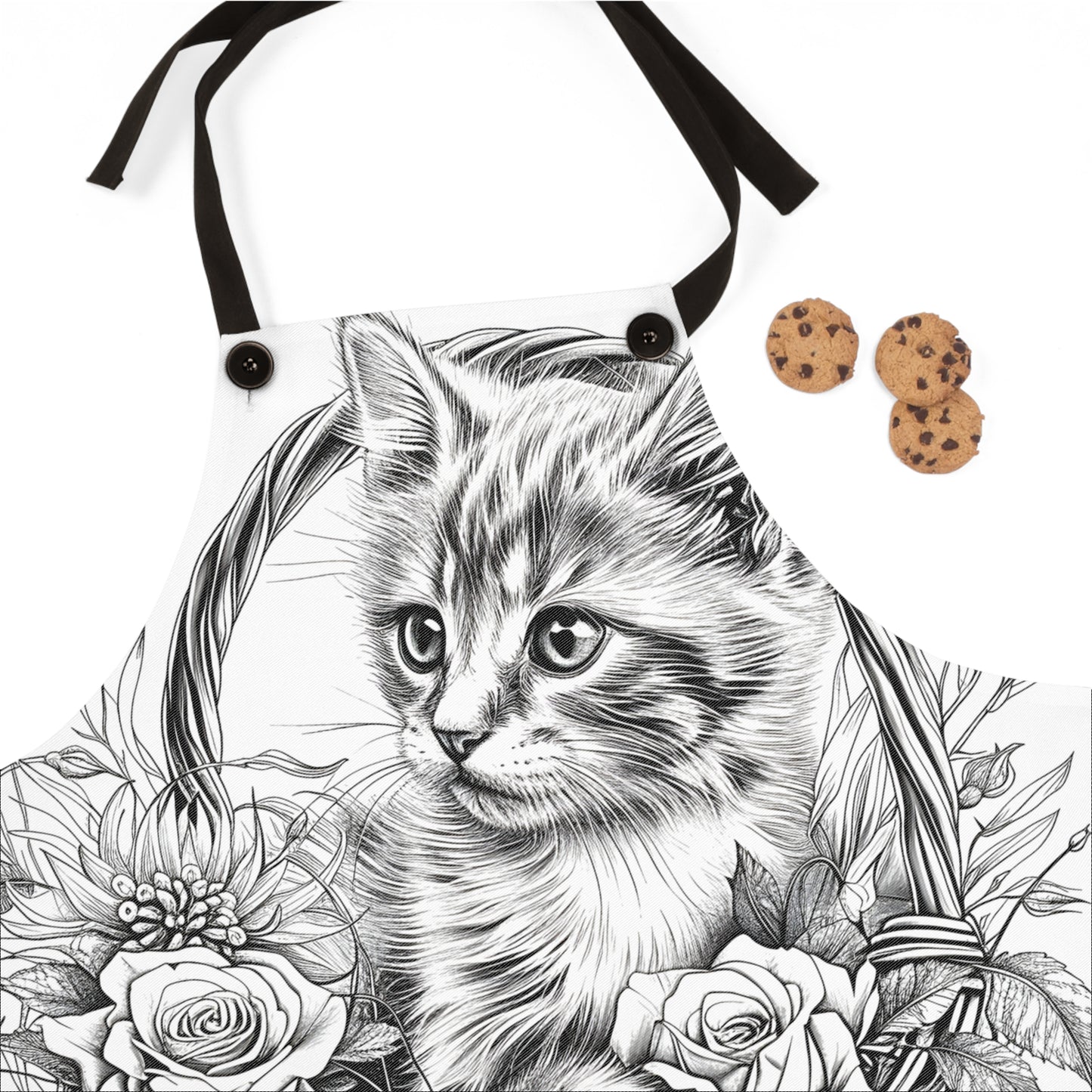 Apron Coloring Kit with 10 Fabric Markers - Kitten in Basket