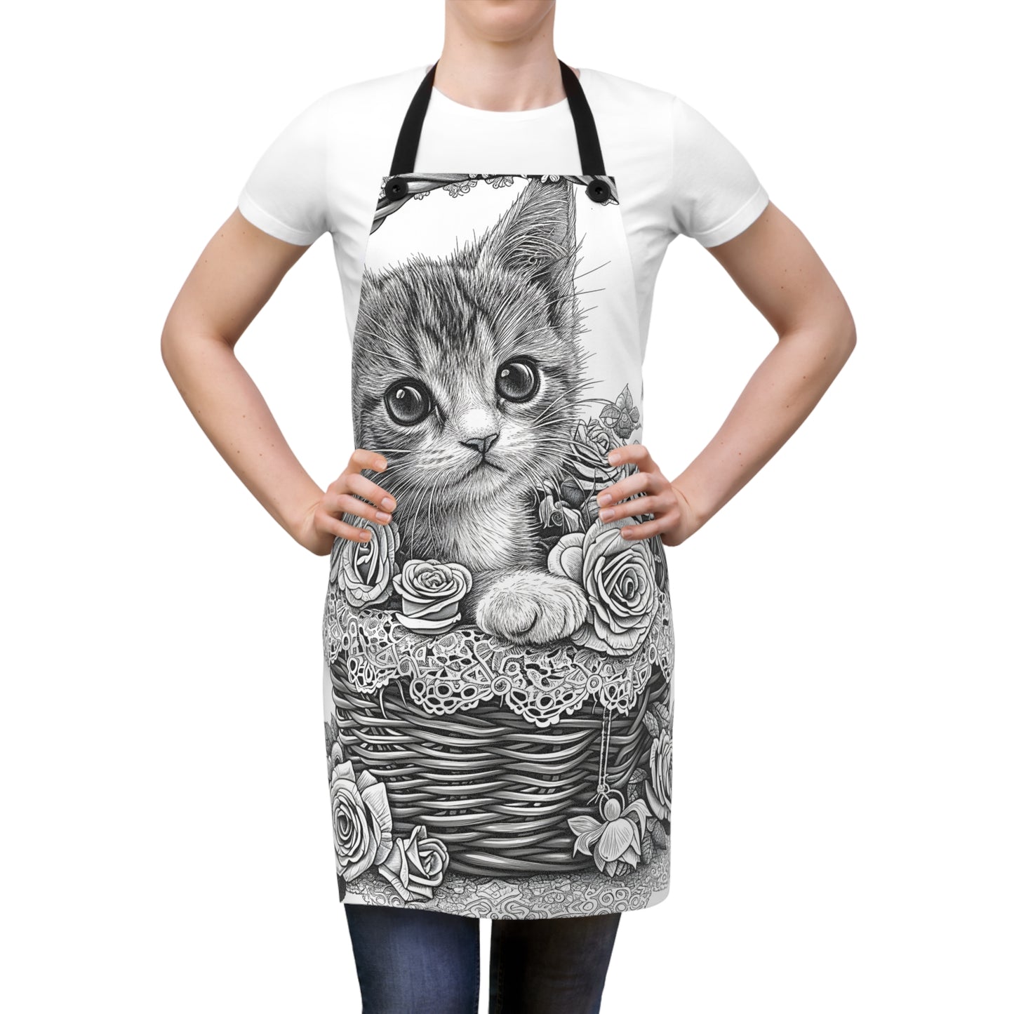 Apron Coloring Kit with 10 Fabric Markers - Kitten in Basket