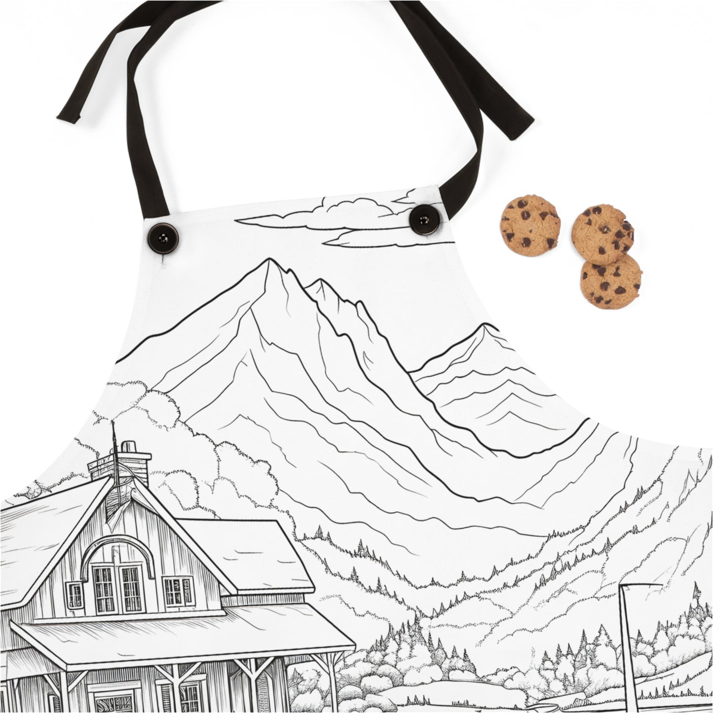 Apron Coloring Kit with 10 Fabric Markers - Mountain Scenery with Cabin