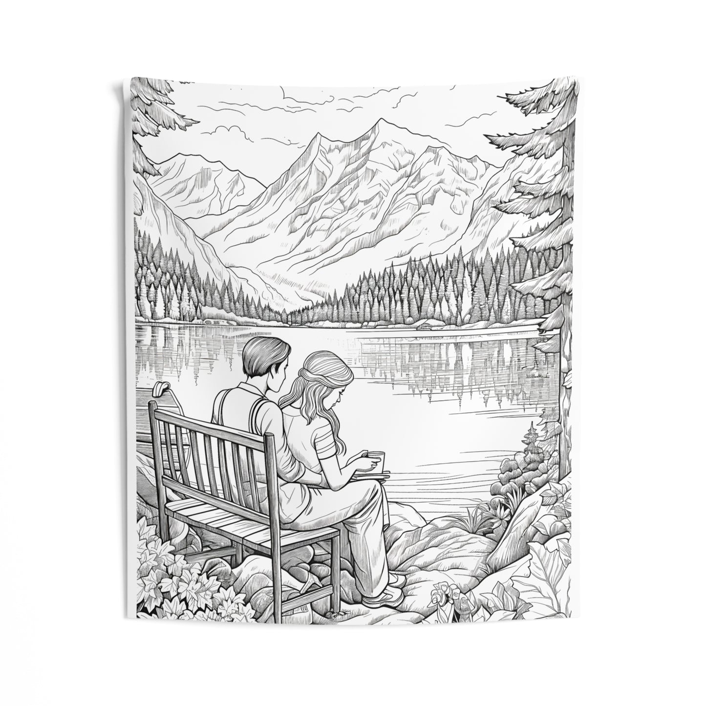 Indoor Wall Tapestries Coloring Kit with 10 Fabric Markers - Mountain Landscape