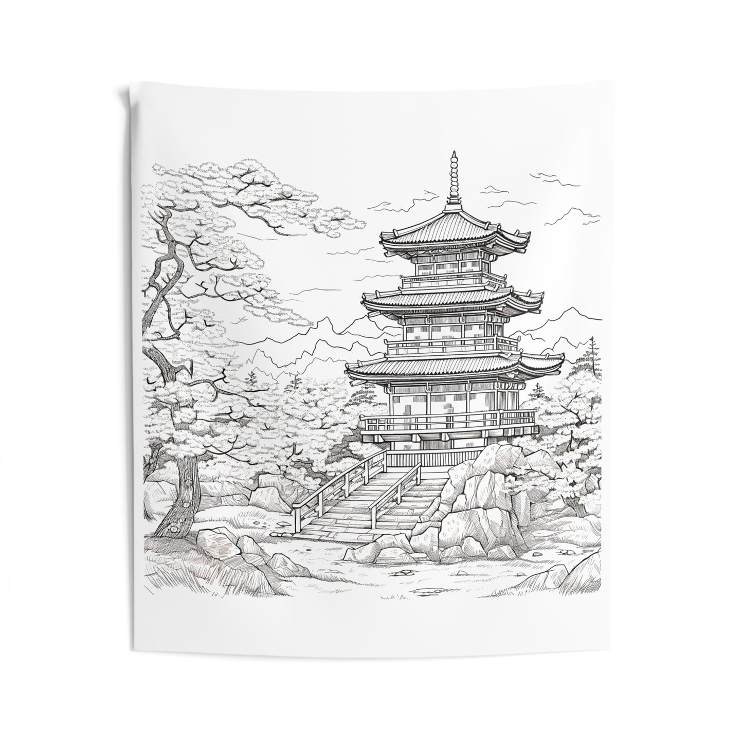 Indoor Wall Tapestries Coloring Kit with 10 Fabric Markers - Traditional Pagoda