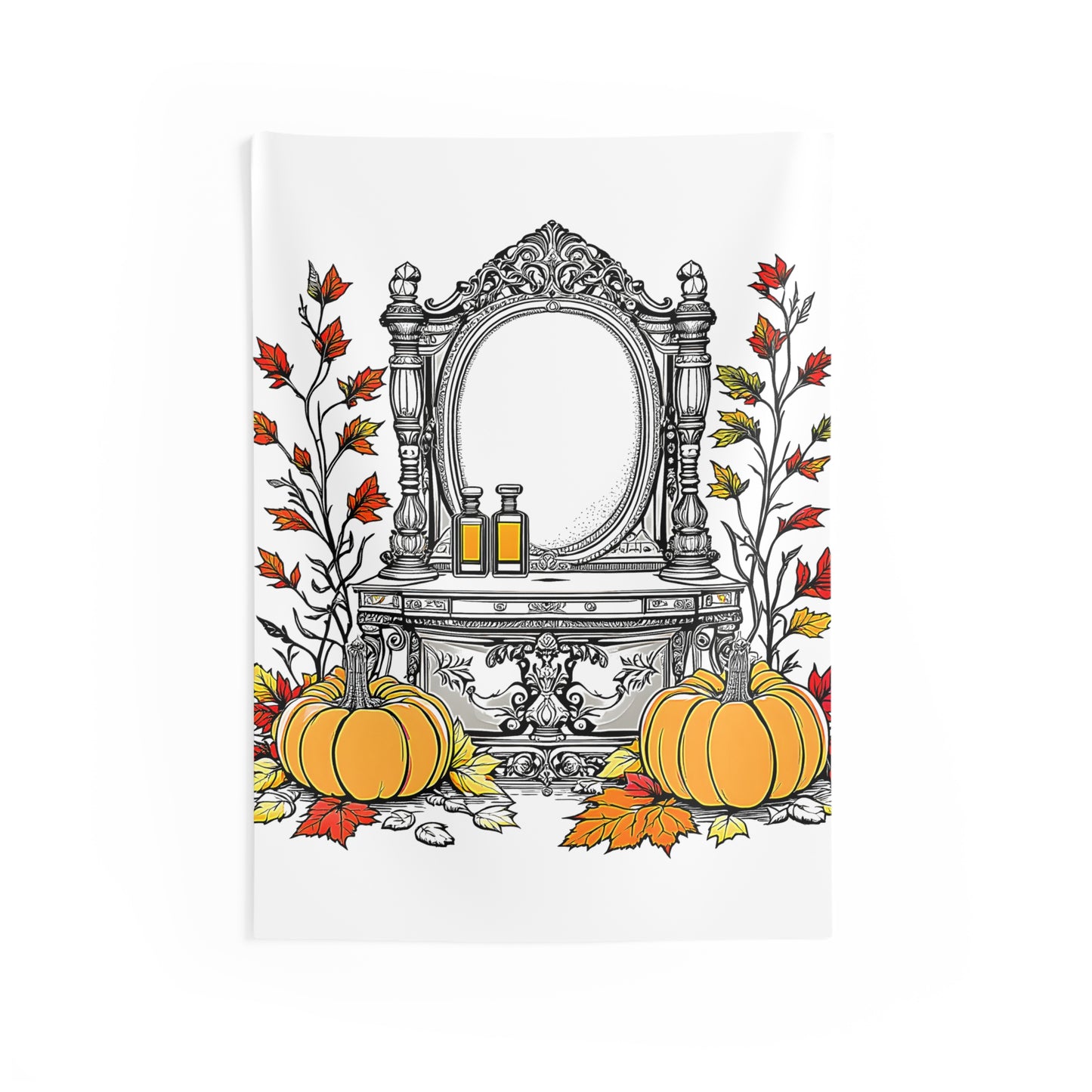 Indoor Wall Tapestries Colorful Graphic Design - Pumpkins and Leaves