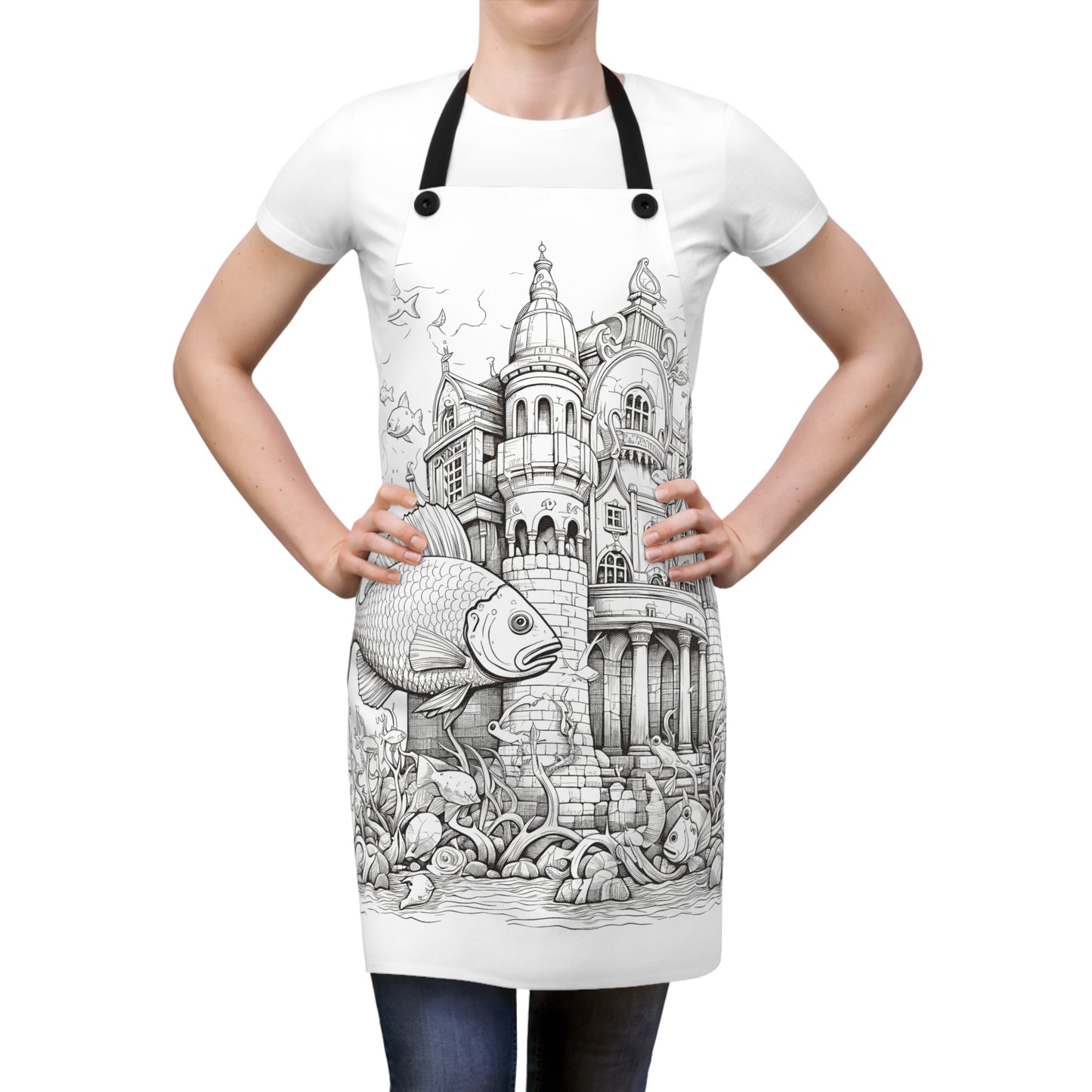 Apron Coloring Kit with 10 Fabric Markers - Fish and Castle