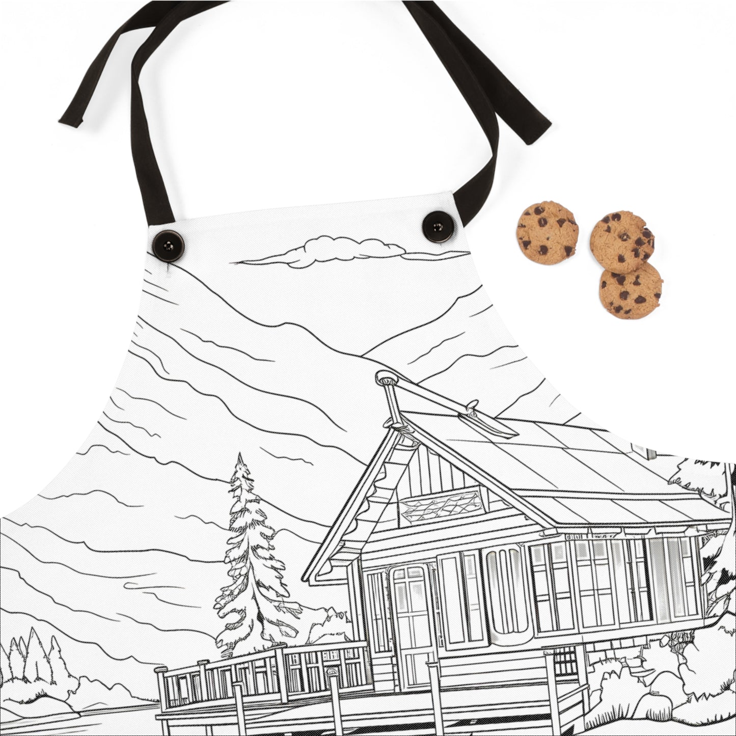 Apron Coloring Kit with 10 Fabric Markers - Mountain Cabin by the Lake