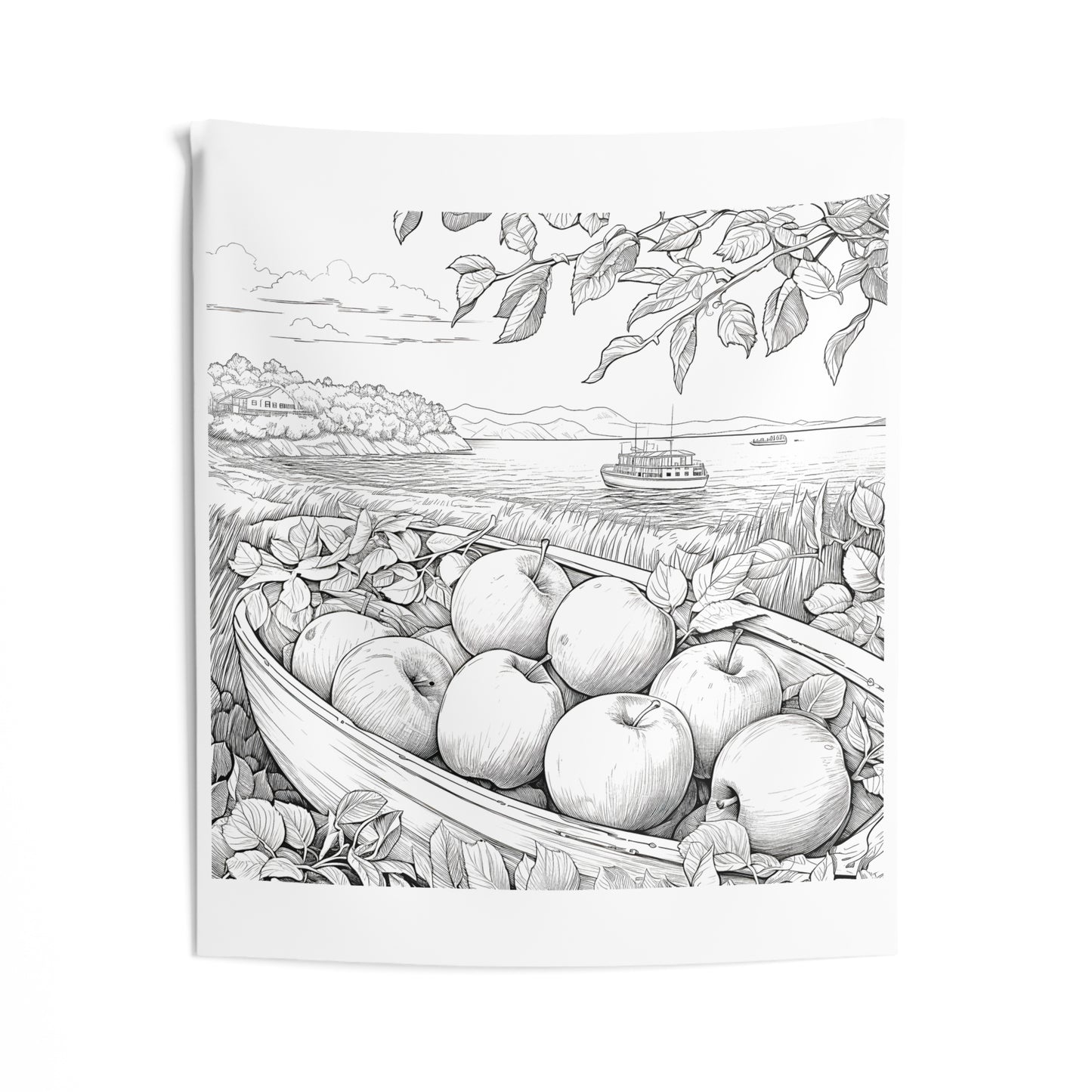 Indoor Wall Tapestries Coloring Kit with 10 Fabric Markers - Apples and River