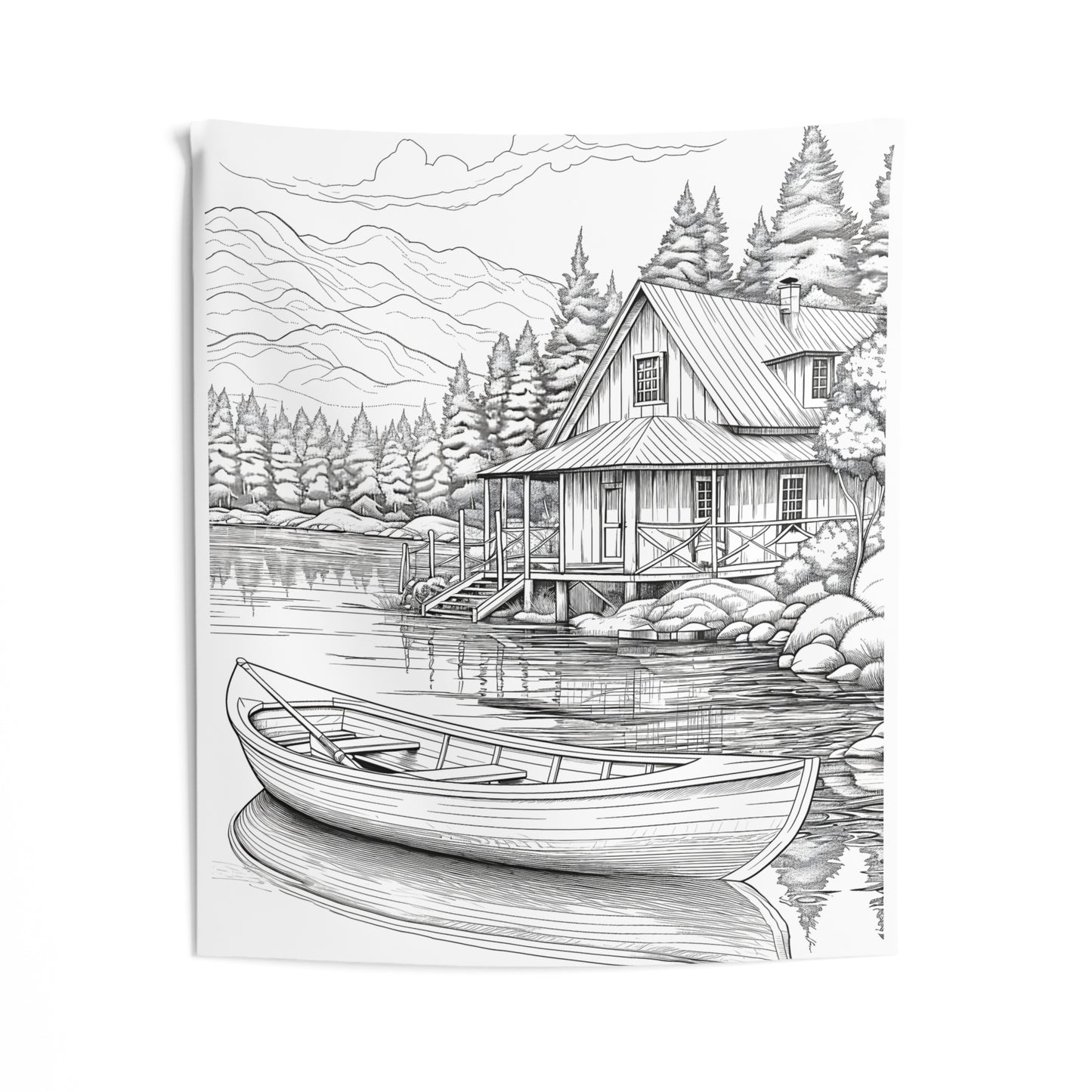 Indoor Wall Tapestries Coloring Kit with 10 Fabric Markers - Lakeside Cabin