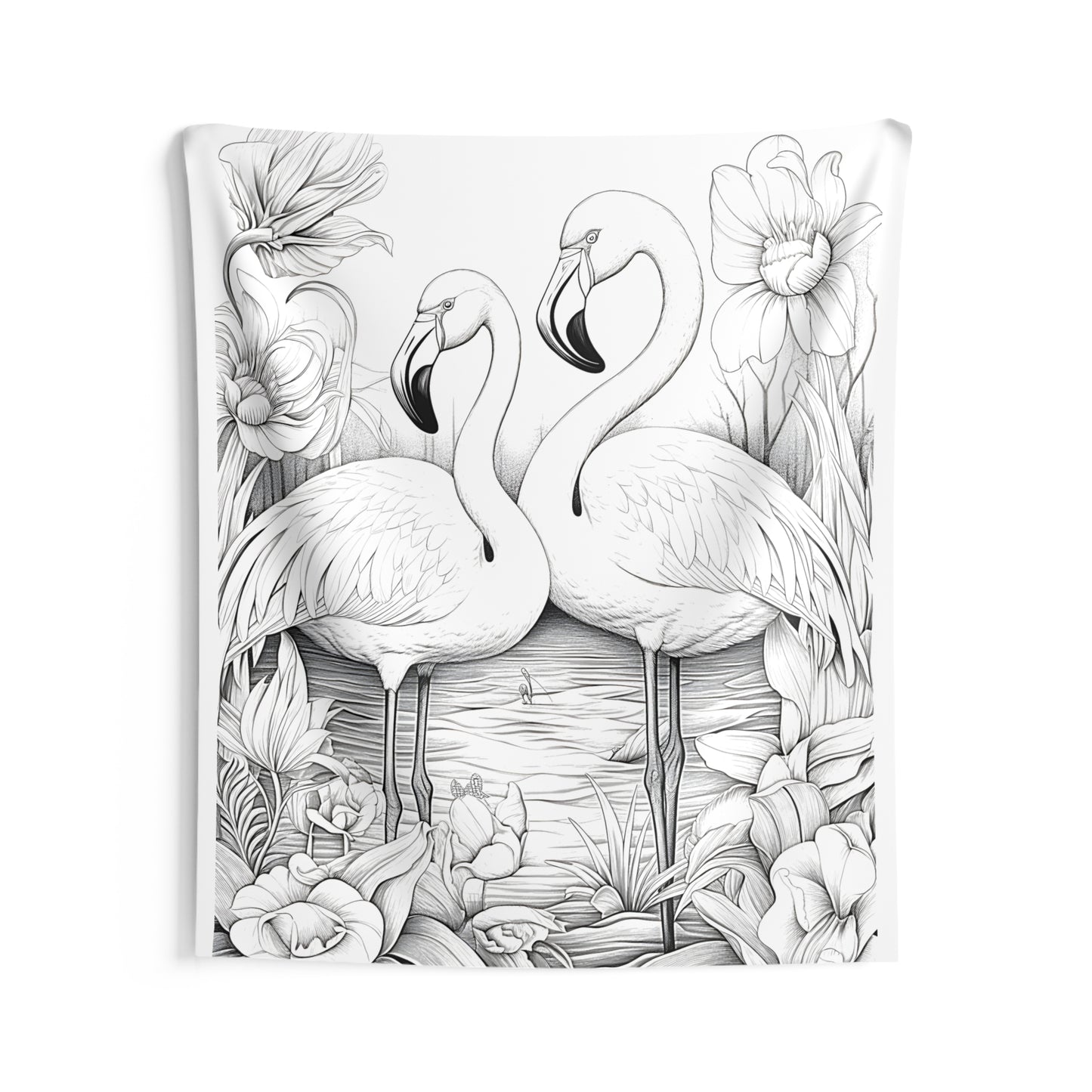 Indoor Wall Tapestries Coloring Kit with 10 Fabric Markers - Flamingos