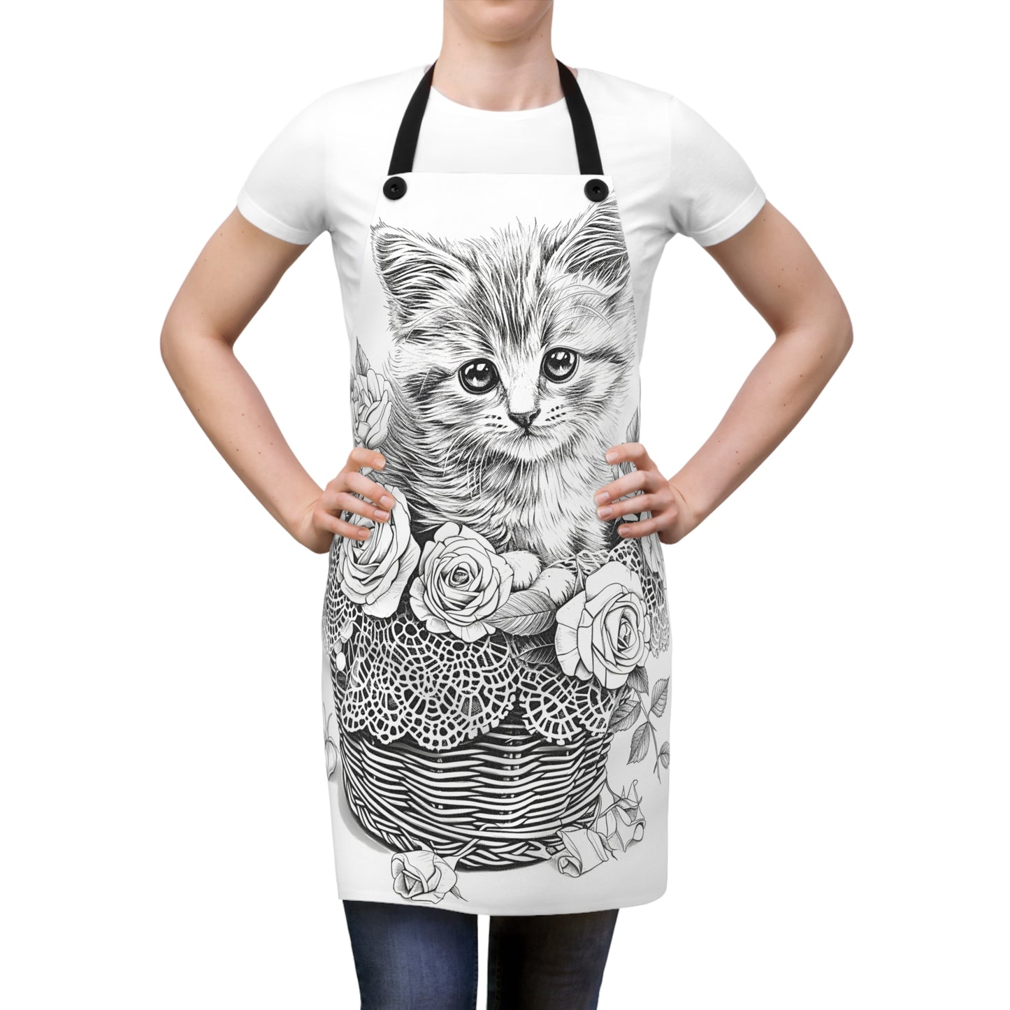 Apron Coloring Kit with 10 Fabric Markers - Kitten in a Basket