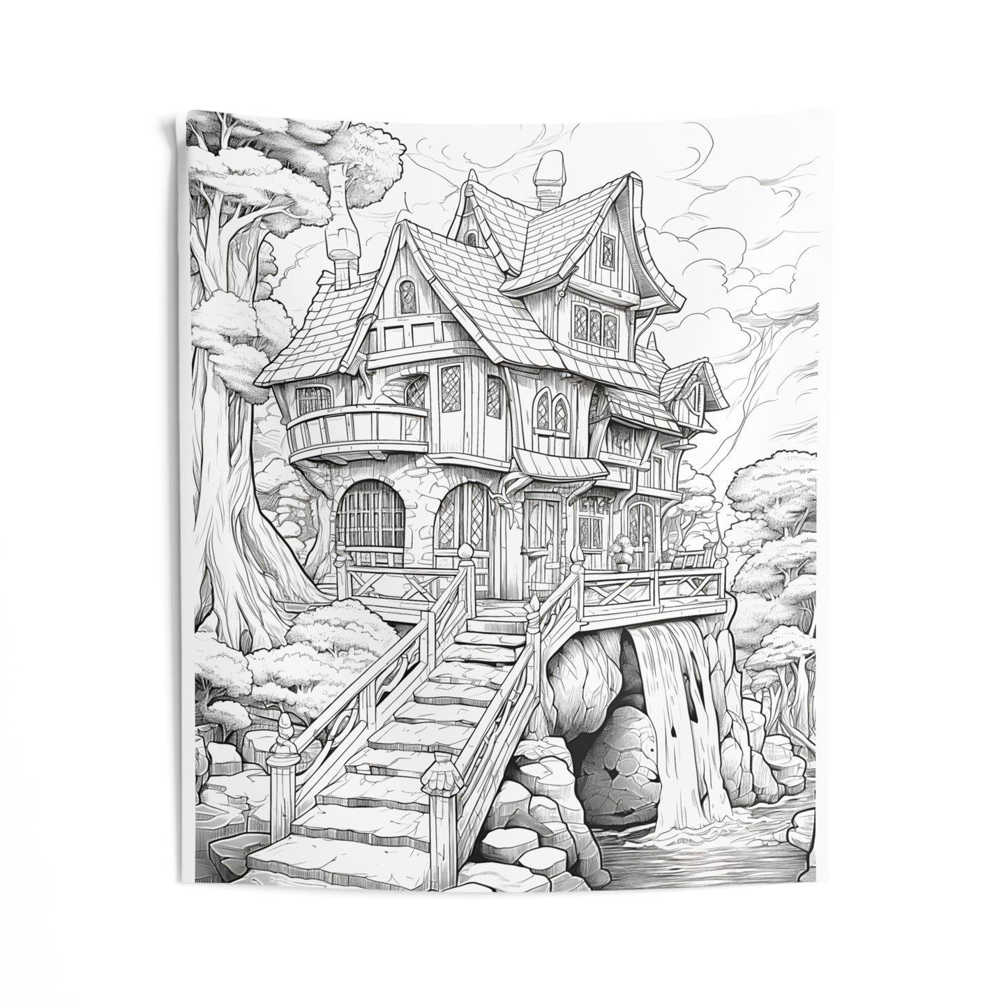 Indoor Wall Tapestries Coloring Kit with 10 Fabric Markers - Fairy Tale House