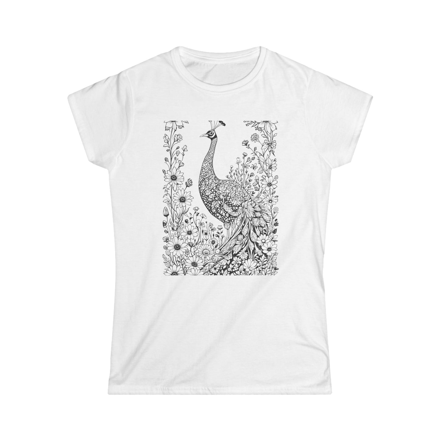 Women's T-shirt Coloring Kit with 10 Fabric Markers - Peacock in Floral Garden
