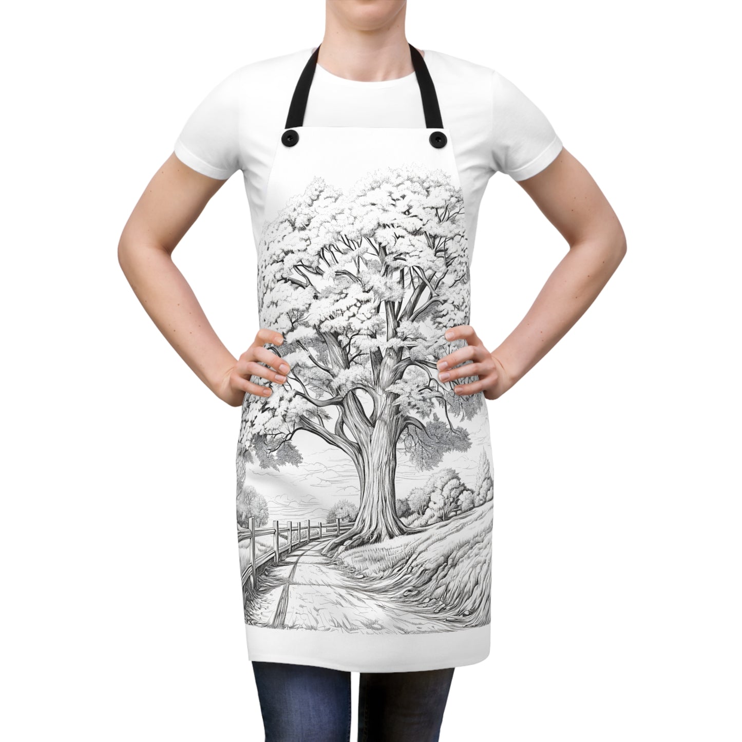 Apron Coloring Kit with 10 Fabric Markers - Tree and Countryside Landscape