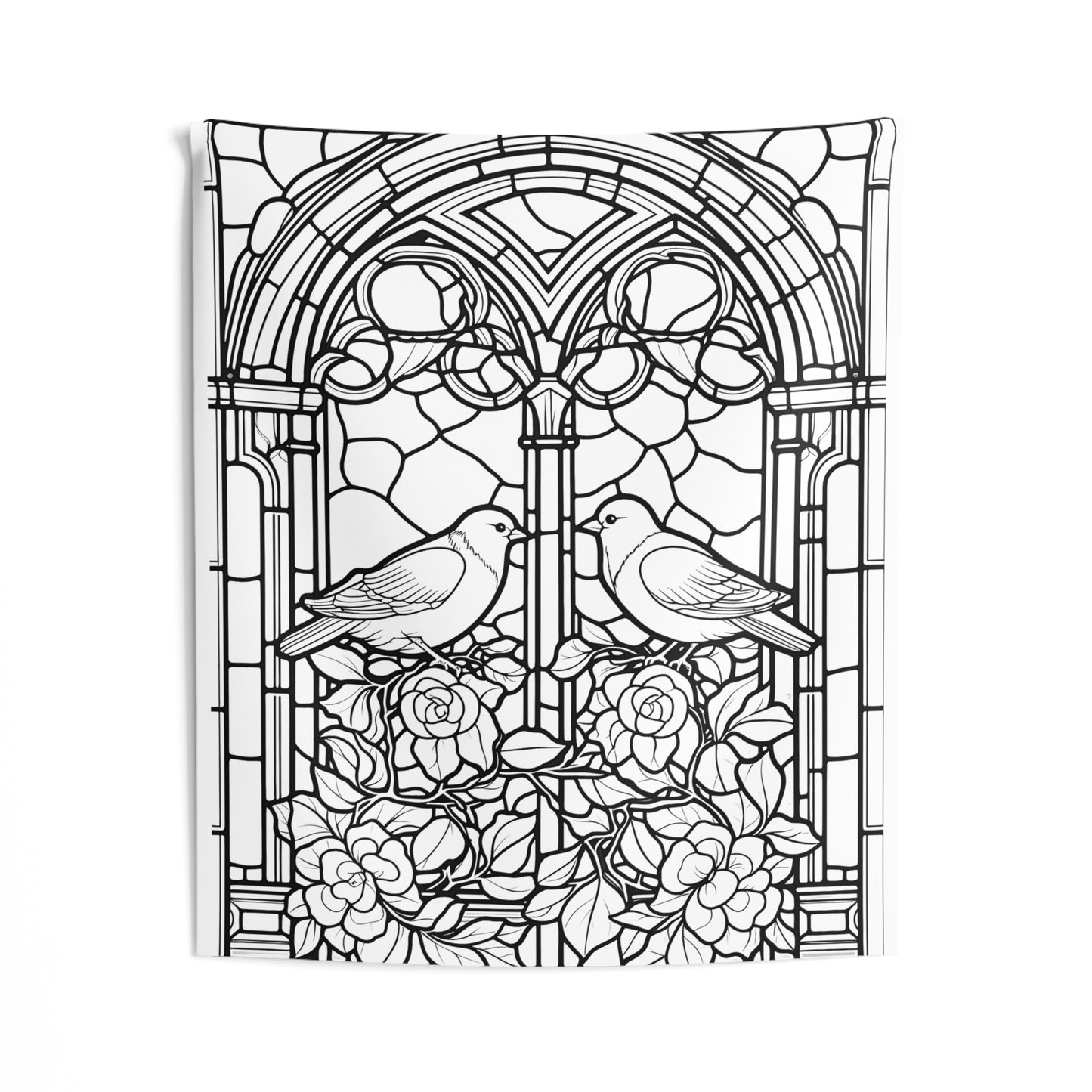 Indoor Wall Tapestries Coloring Kit with 10 Fabric Markers - Doves on Stained Glass