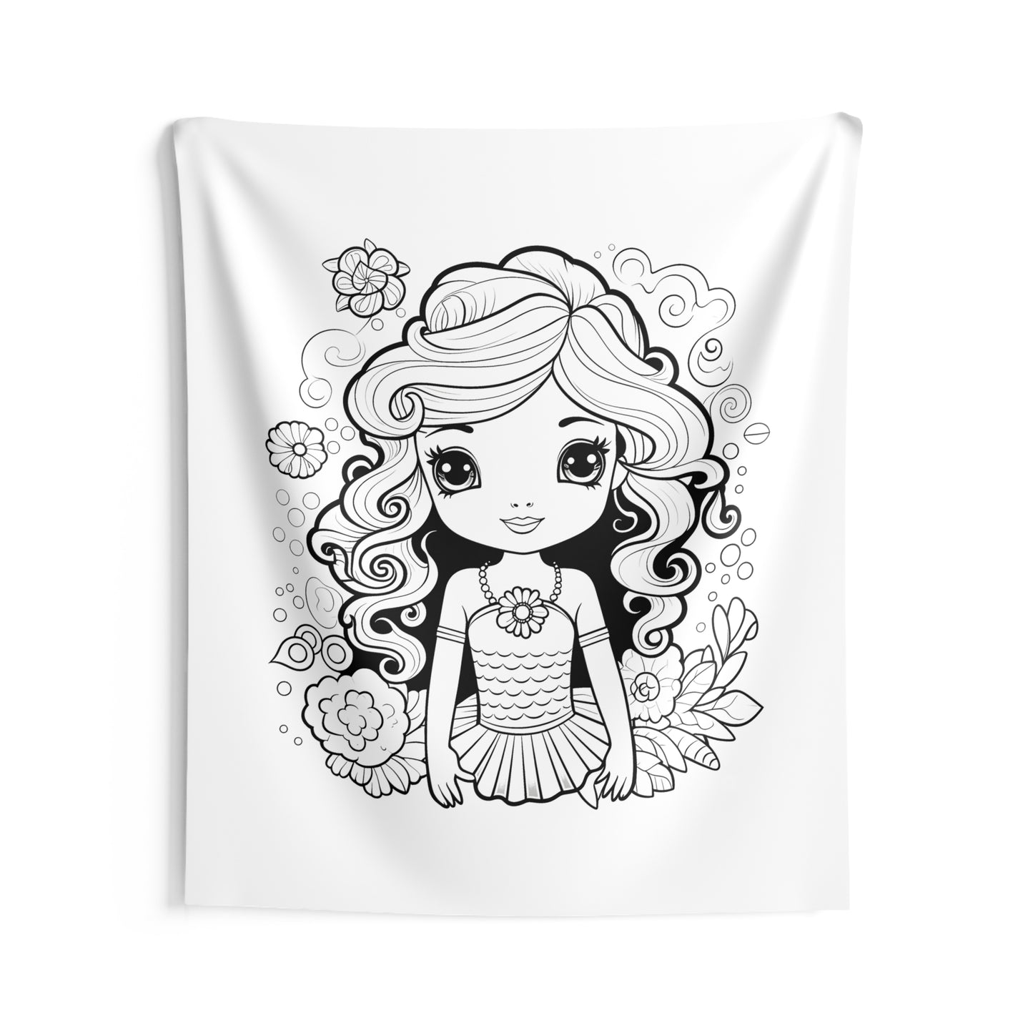 Indoor Wall Tapestries Coloring Kit with 10 Fabric Markers - Cute Mermaid with Flowers