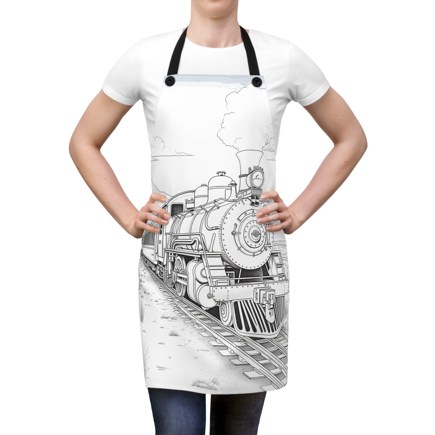 Apron Coloring Kit with 10 Fabric Markers - Steam Engine Train