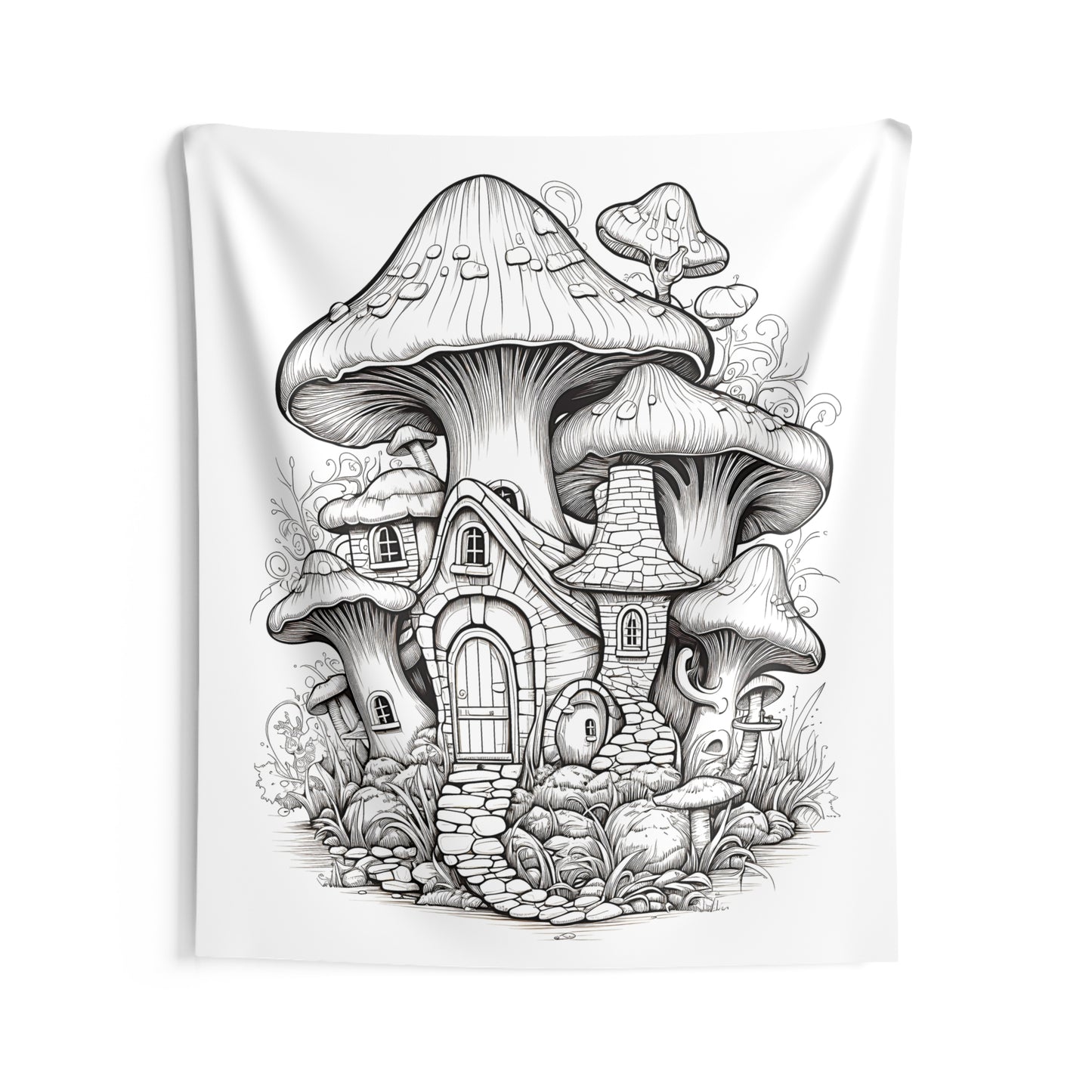 Indoor Wall Tapestries Coloring Kit with 10 Fabric Markers - Mushroom House