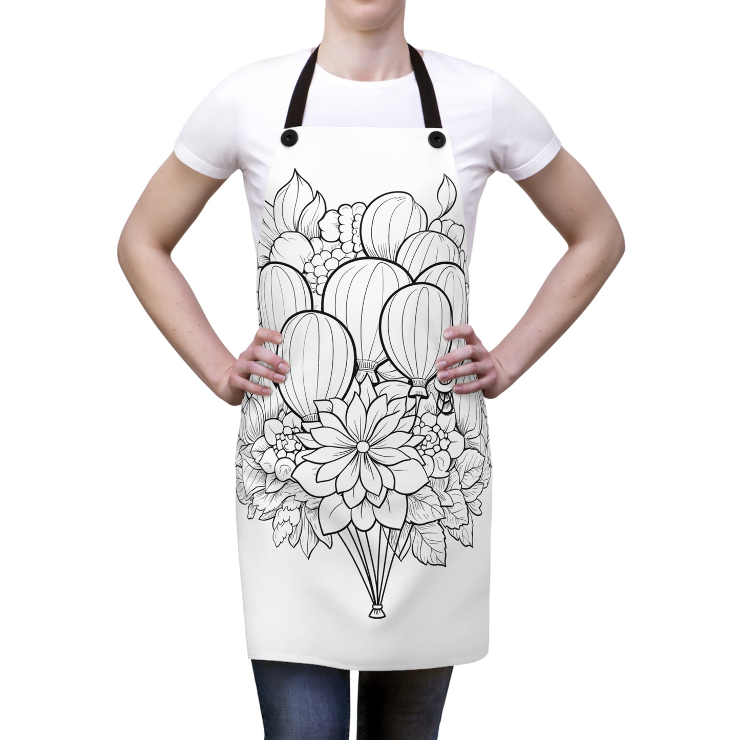 Apron Coloring Kit with 10 Fabric Markers - Floral Arrangement and Balloons