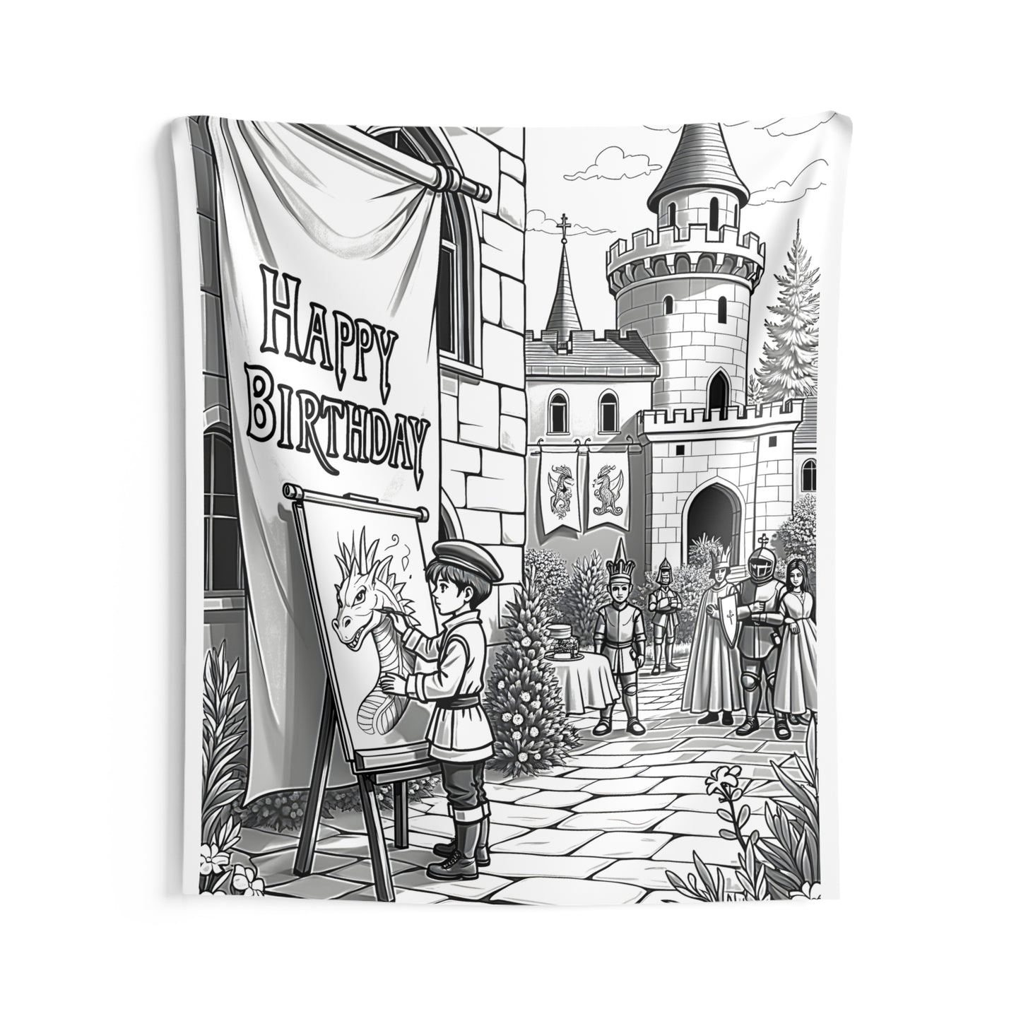 Indoor Wall Tapestries Coloring Kit with 10 Fabric Markers - Medieval Castle