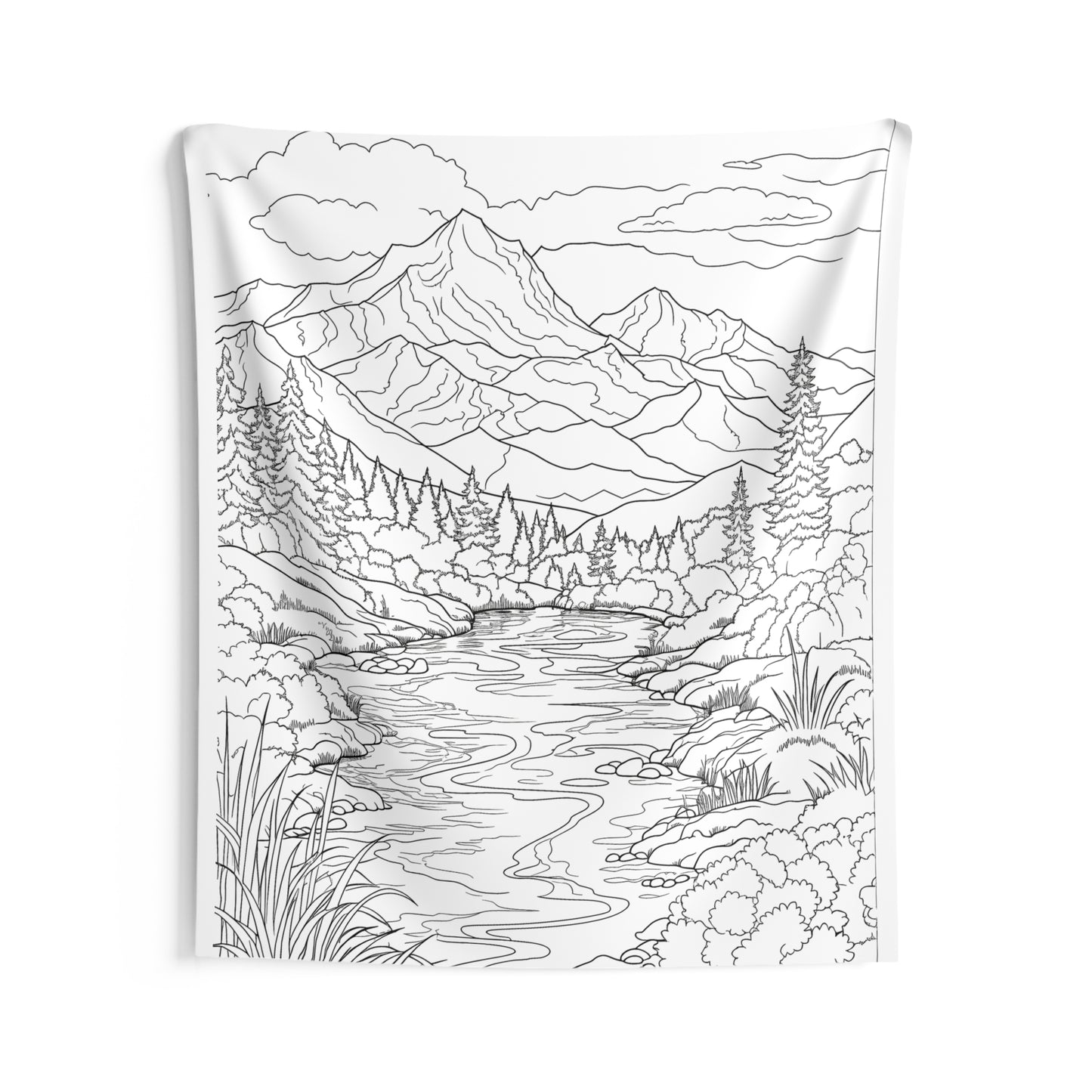 Indoor Wall Tapestries Coloring Kit with 10 Fabric Markers - Mountain Landscape