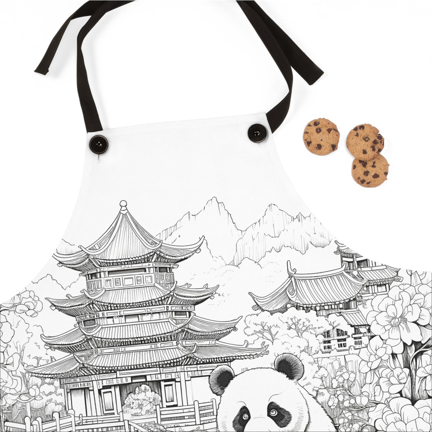 Apron Coloring Kit with 10 Fabric Markers - Panda and Traditional Architecture