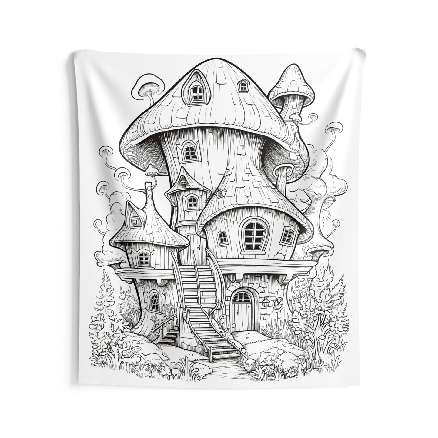 Indoor Wall Tapestries Coloring Kit with 10 Fabric Markers - Fantasy Mushroom House