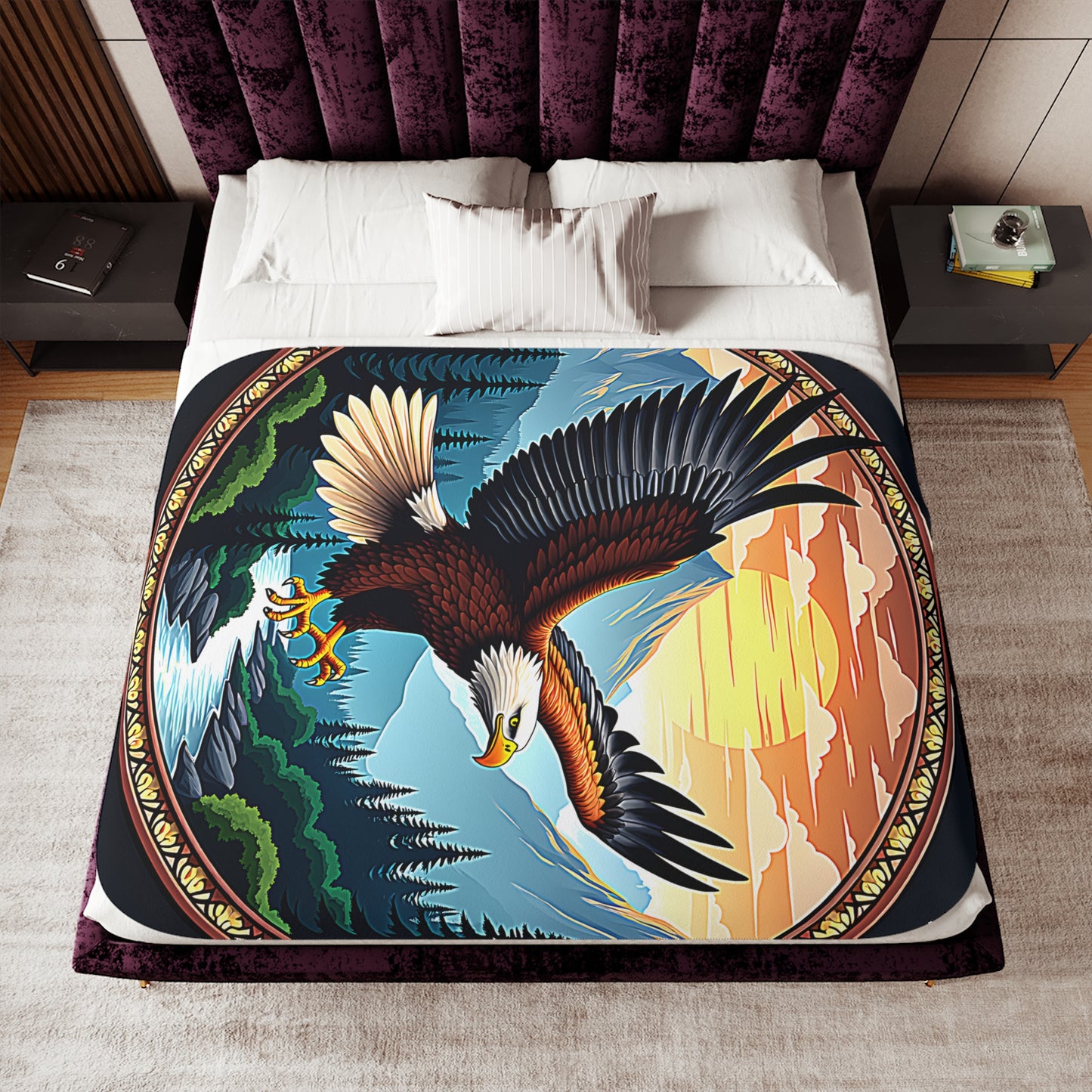 Blanket Colorful Graphic Design - Bald Eagle in Flight