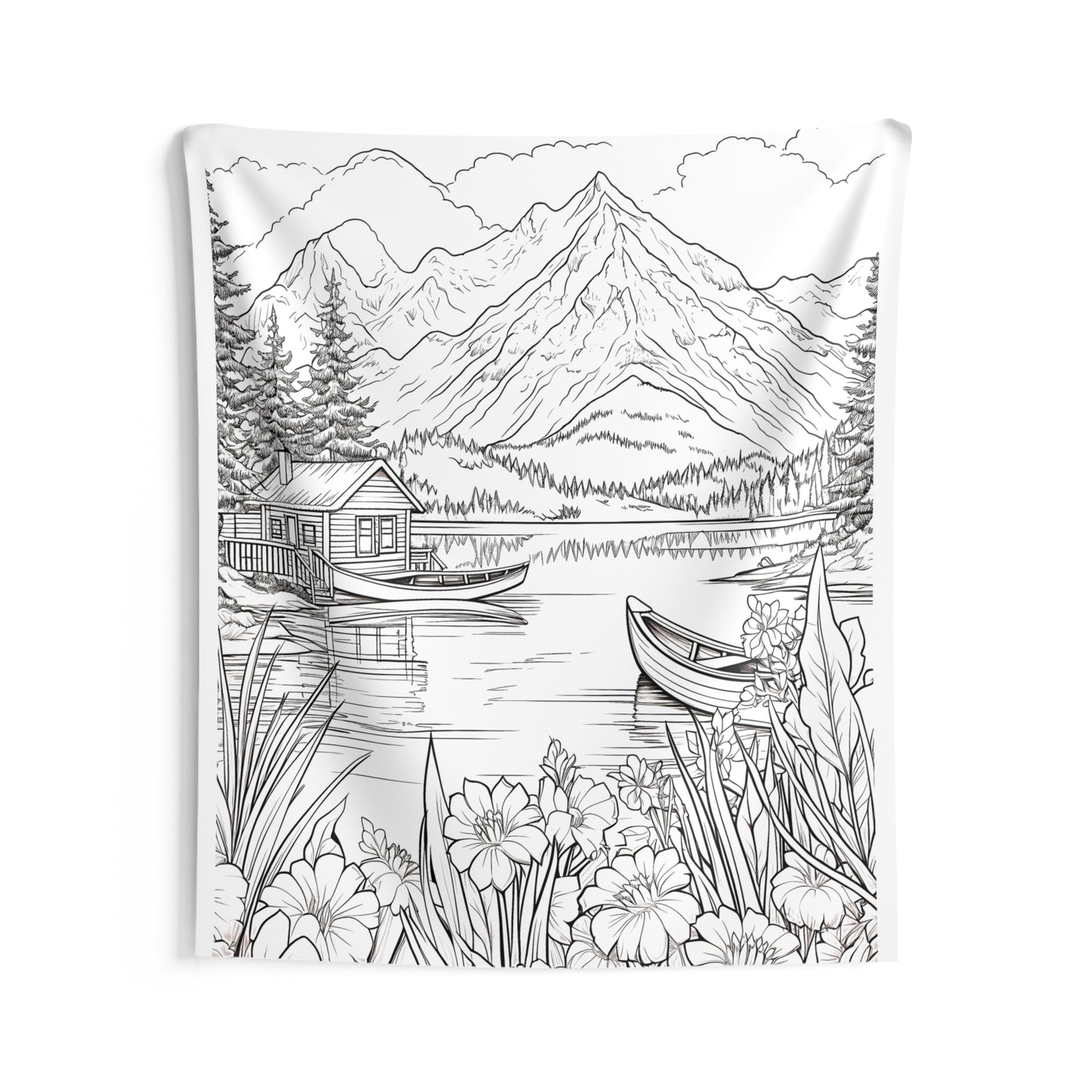 Indoor Wall Tapestries Coloring Kit with 10 Fabric Markers - Mountain Lake