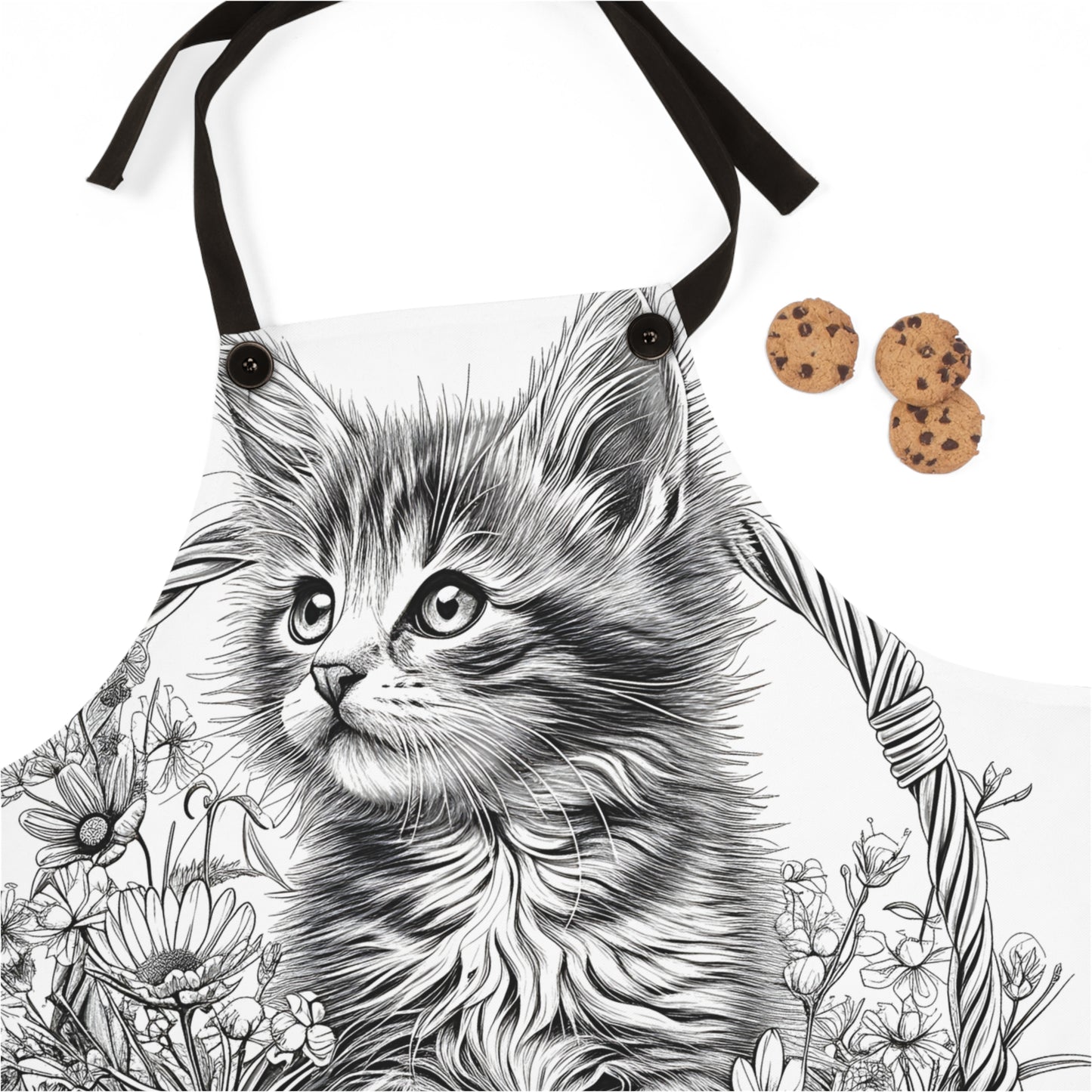 Apron Coloring Kit with 10 Fabric Markers - Kitten in Basket