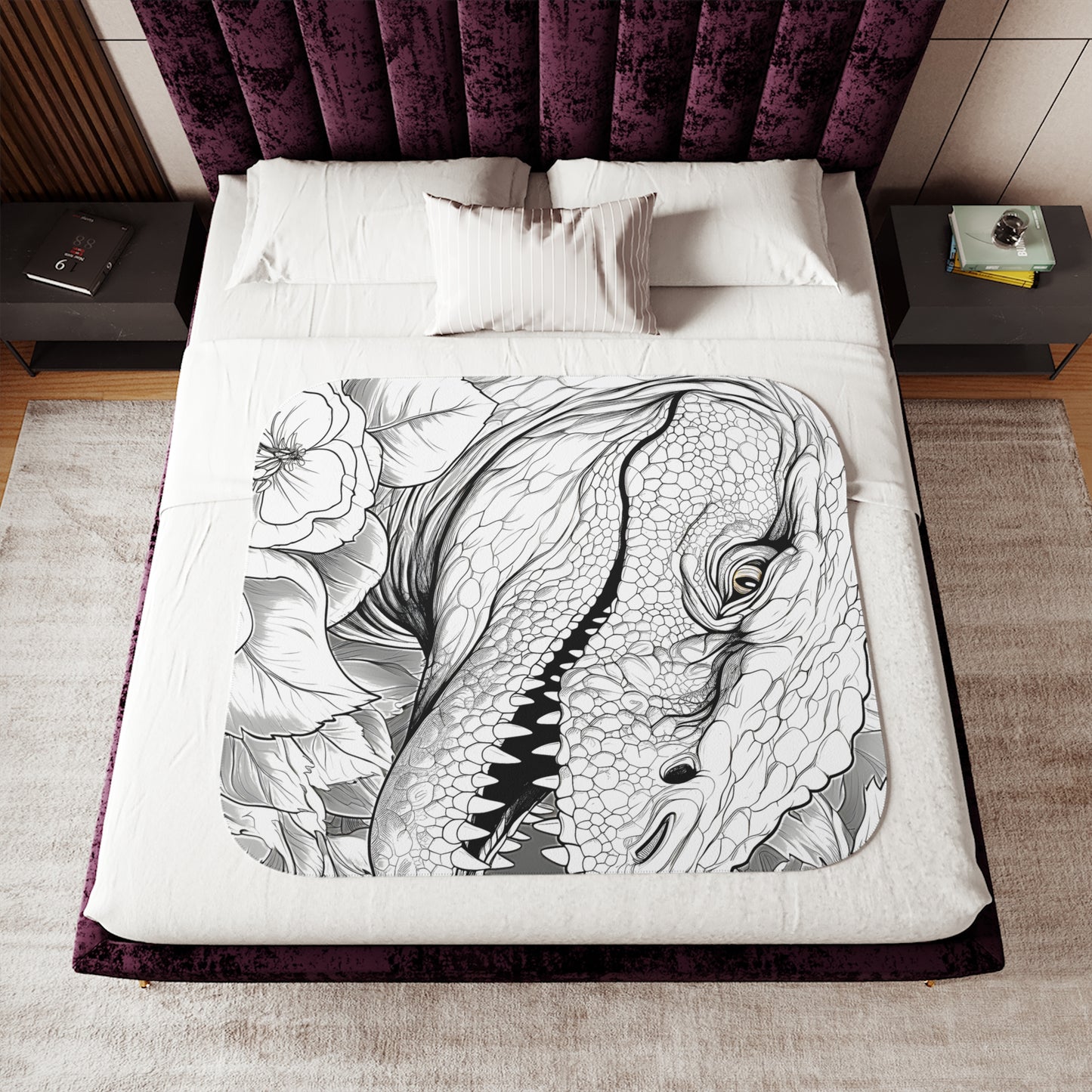 Blanket Coloring Kit with 10 Fabric Markers - Tyrannosaurus Rex and Flowers