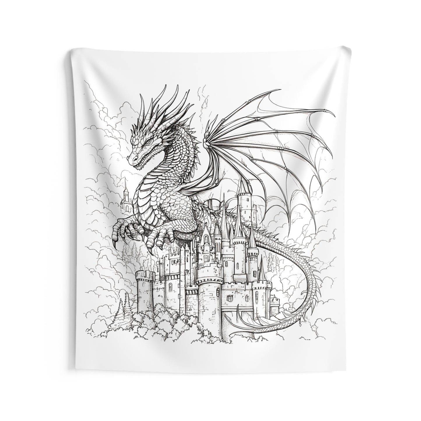 Indoor Wall Tapestries Coloring Kit with 10 Fabric Markers - Dragon and Castle