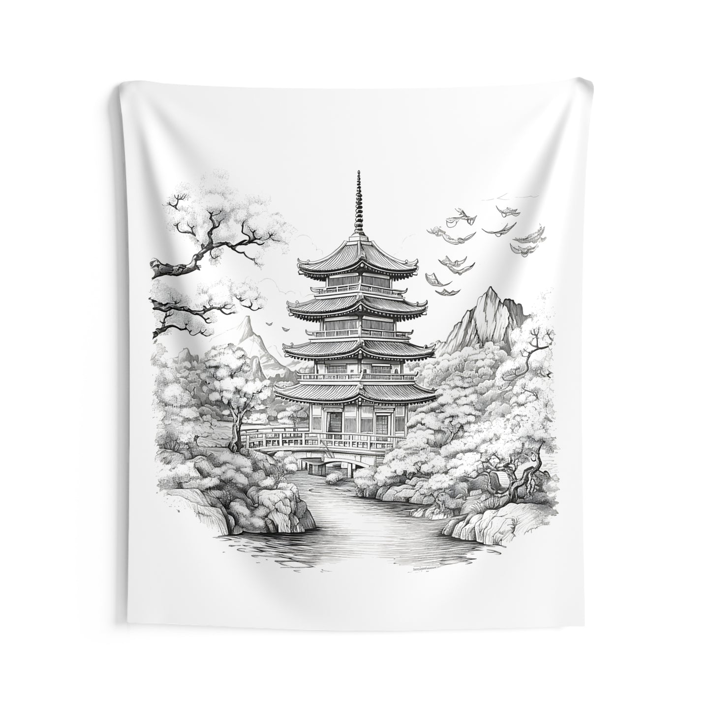 Indoor Wall Tapestries Coloring Kit with 10 Fabric Markers - Pagoda