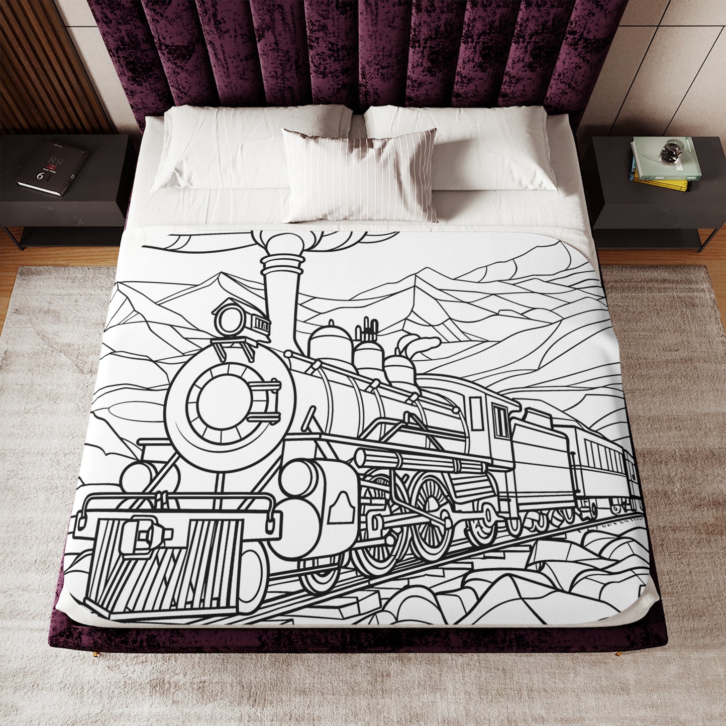 Blanket Coloring Kit with 10 Fabric Markers - Steam Train