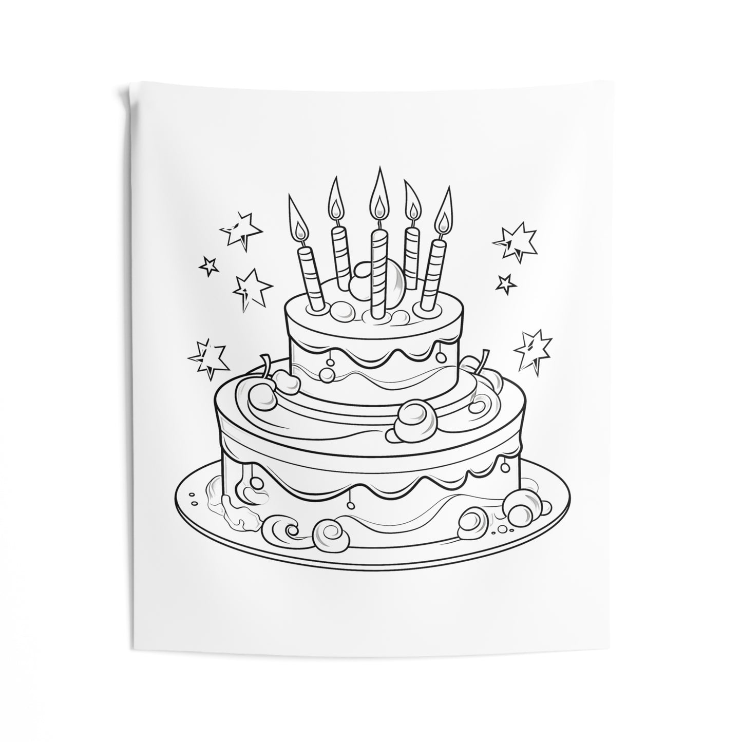 Indoor Wall Tapestries Coloring Kit with 10 Fabric Markers - Birthday Cake